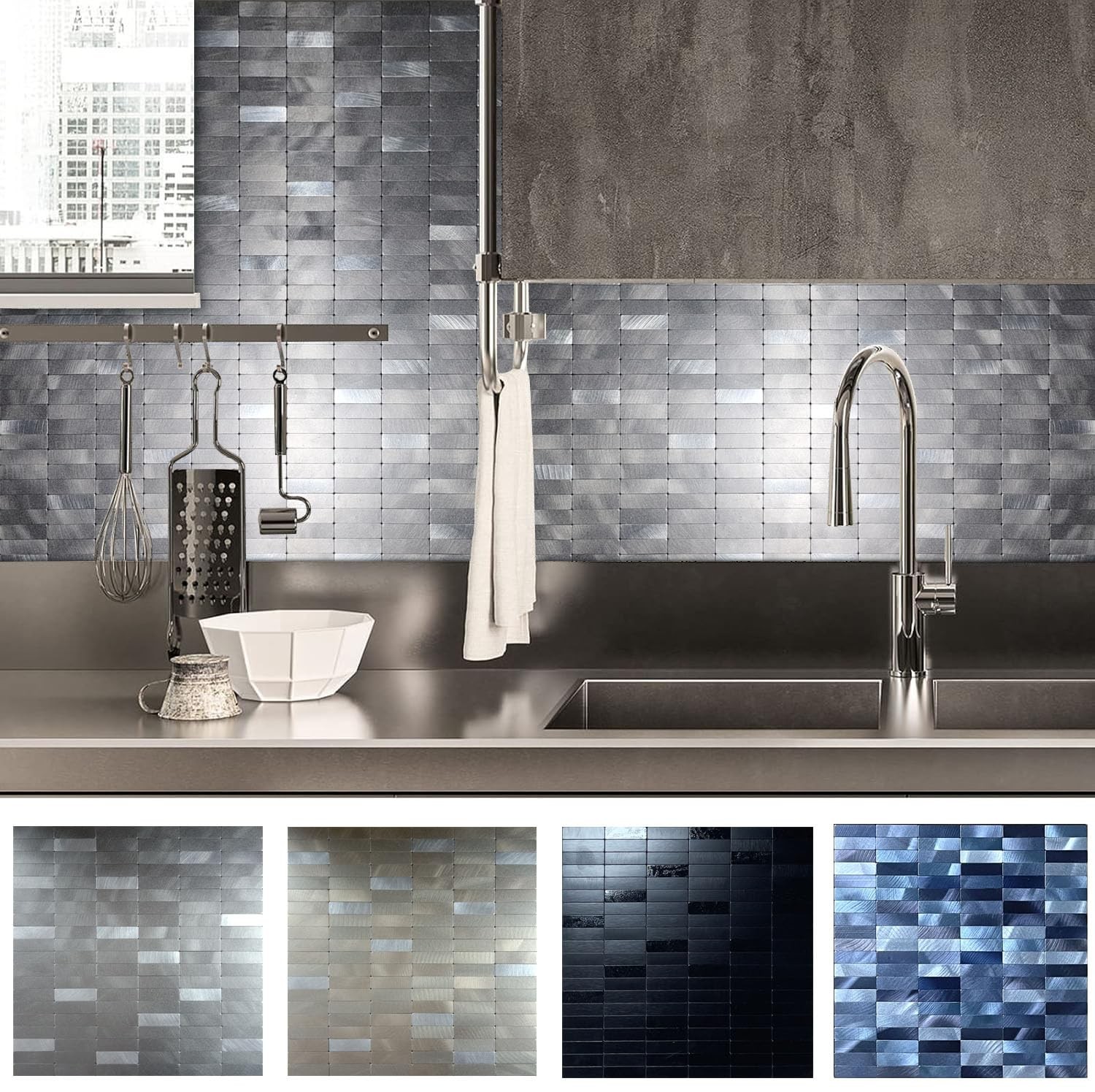 Peel and Stick Tile Backsplash Self- Adhesive Wall Tiles Aluminum Mosaic Stic…