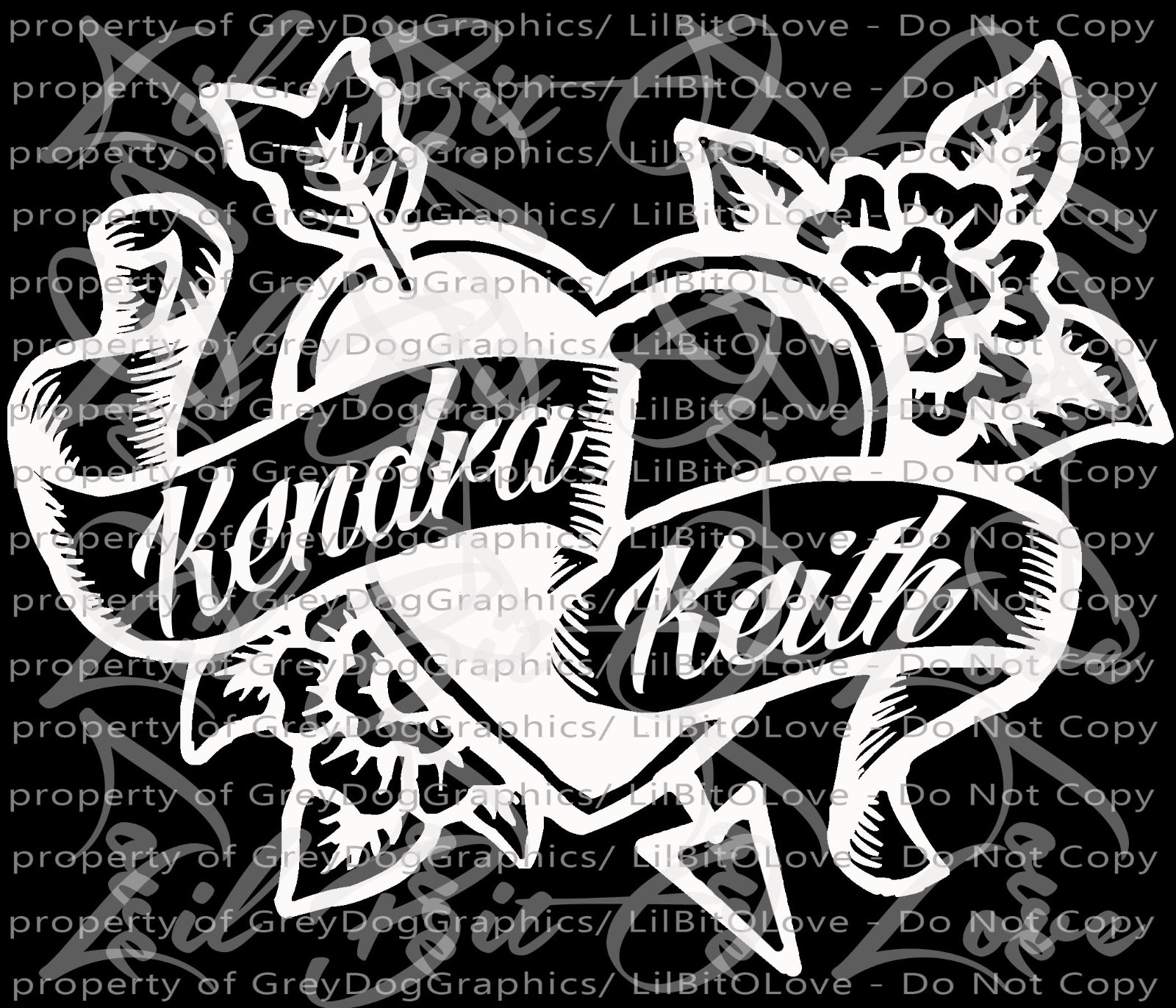 Custom Tattoo Heart & Flowers Vinyl Decal – YOUR NAMES Tattoo Scroll Sticker Car