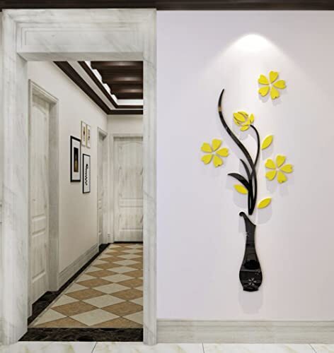 3D Vase Wall Murals for Living Room Bedroom Sofa 59 X 23 inches Yellow