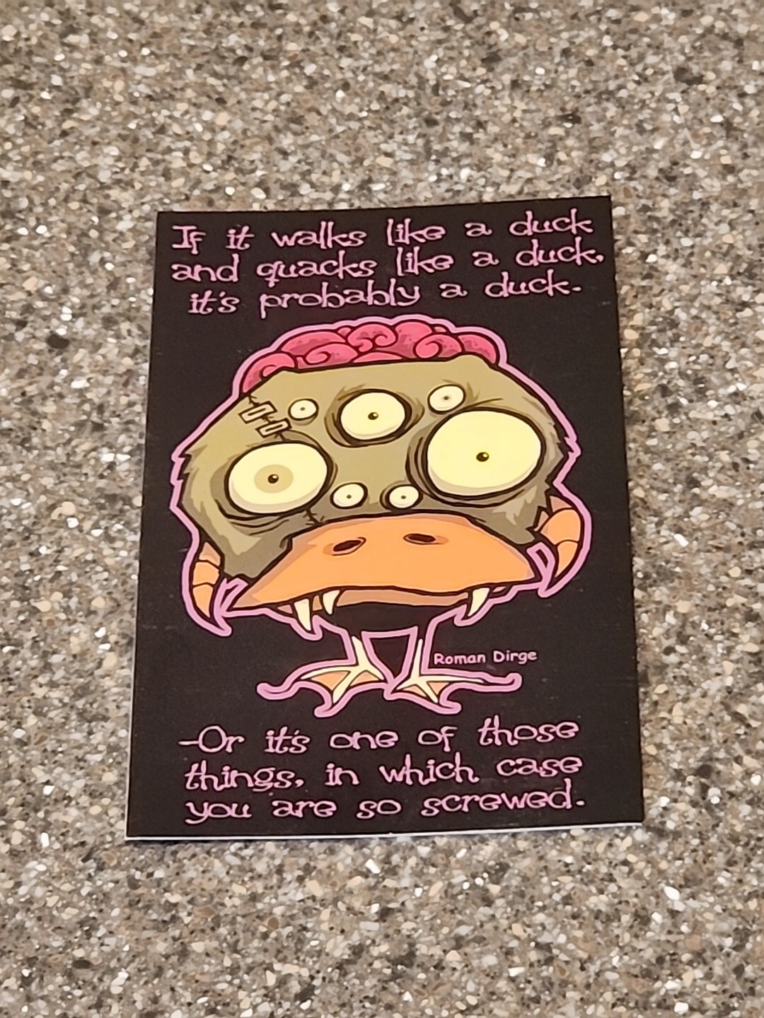 Roman Dirge 3 Eyed Green Duck With A Brain Sticker Decal
