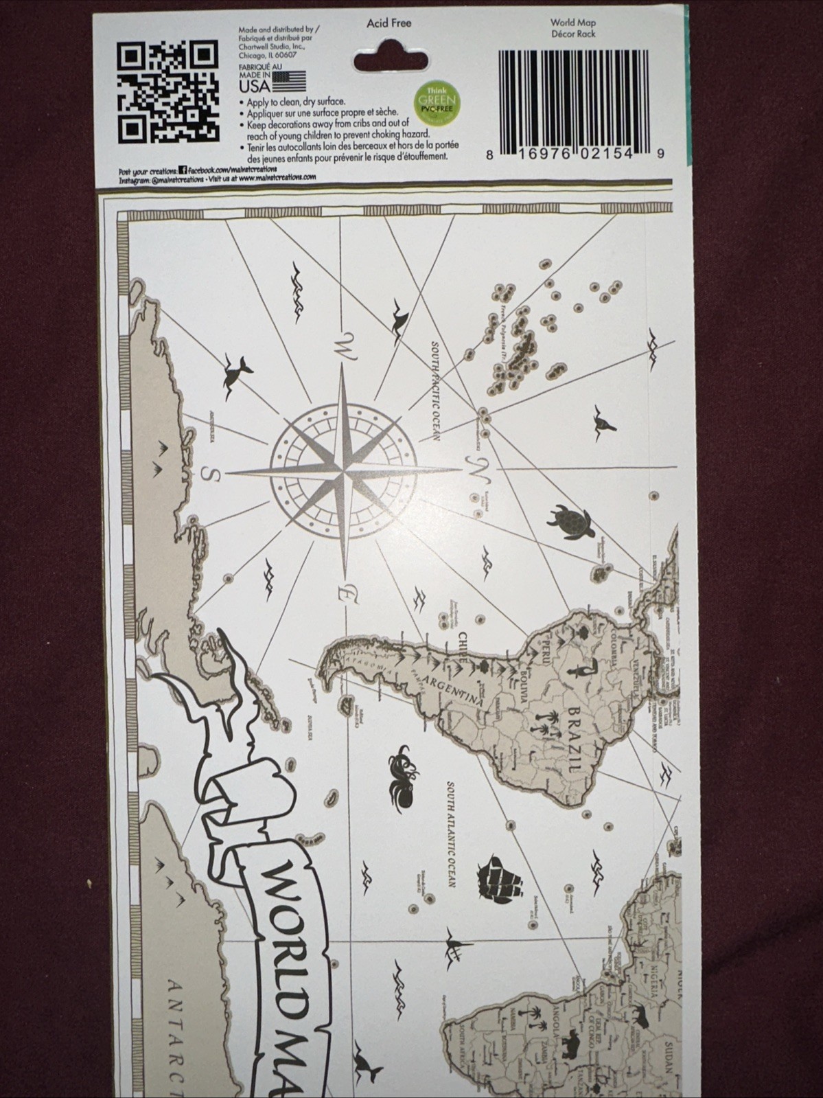 "World Map" Jumbo Removable Sticker-Main Street Wall Creations~New