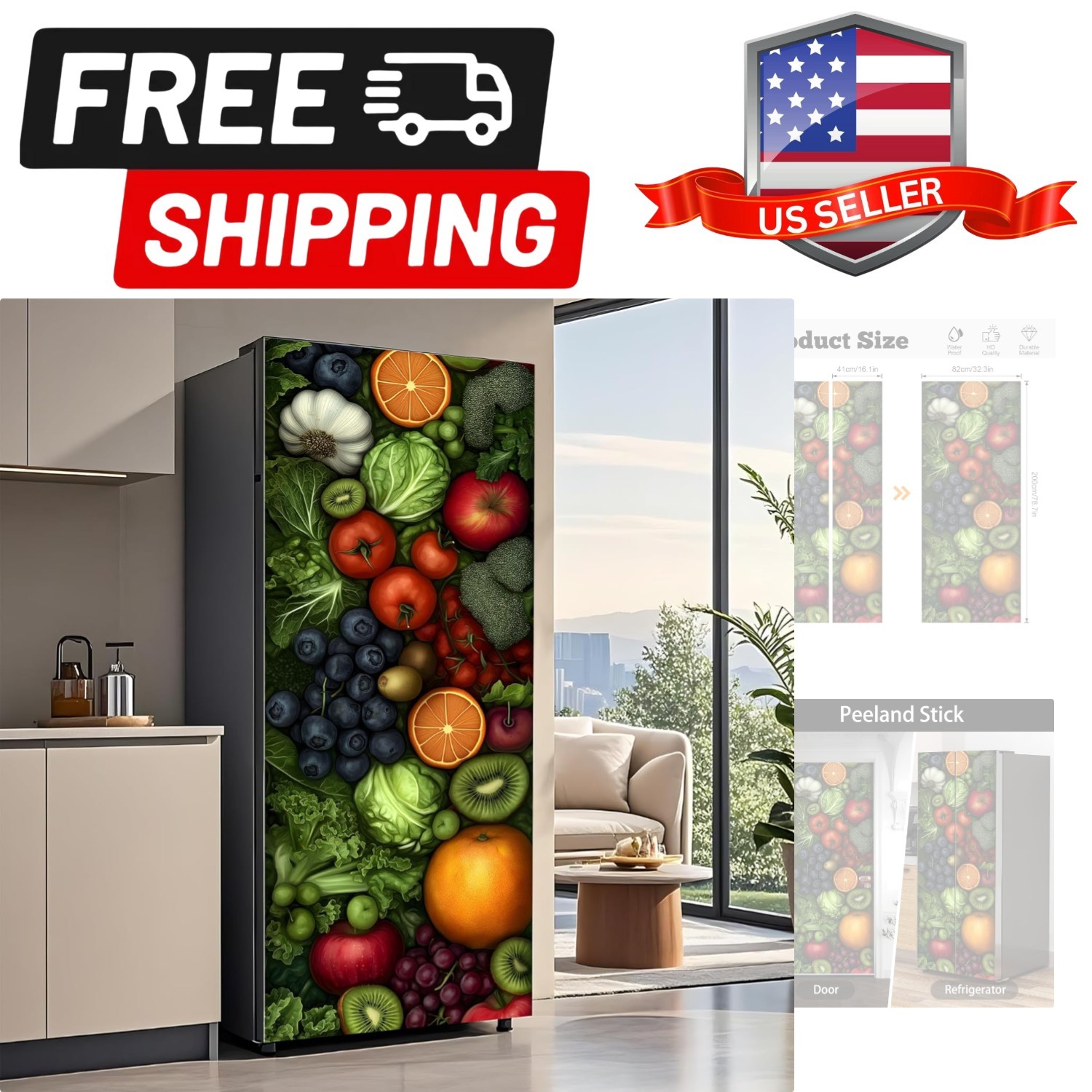 Self-Adhesive Refrigerator Wrap Set – Removable Vinyl Fridge Stickers, Peel &…