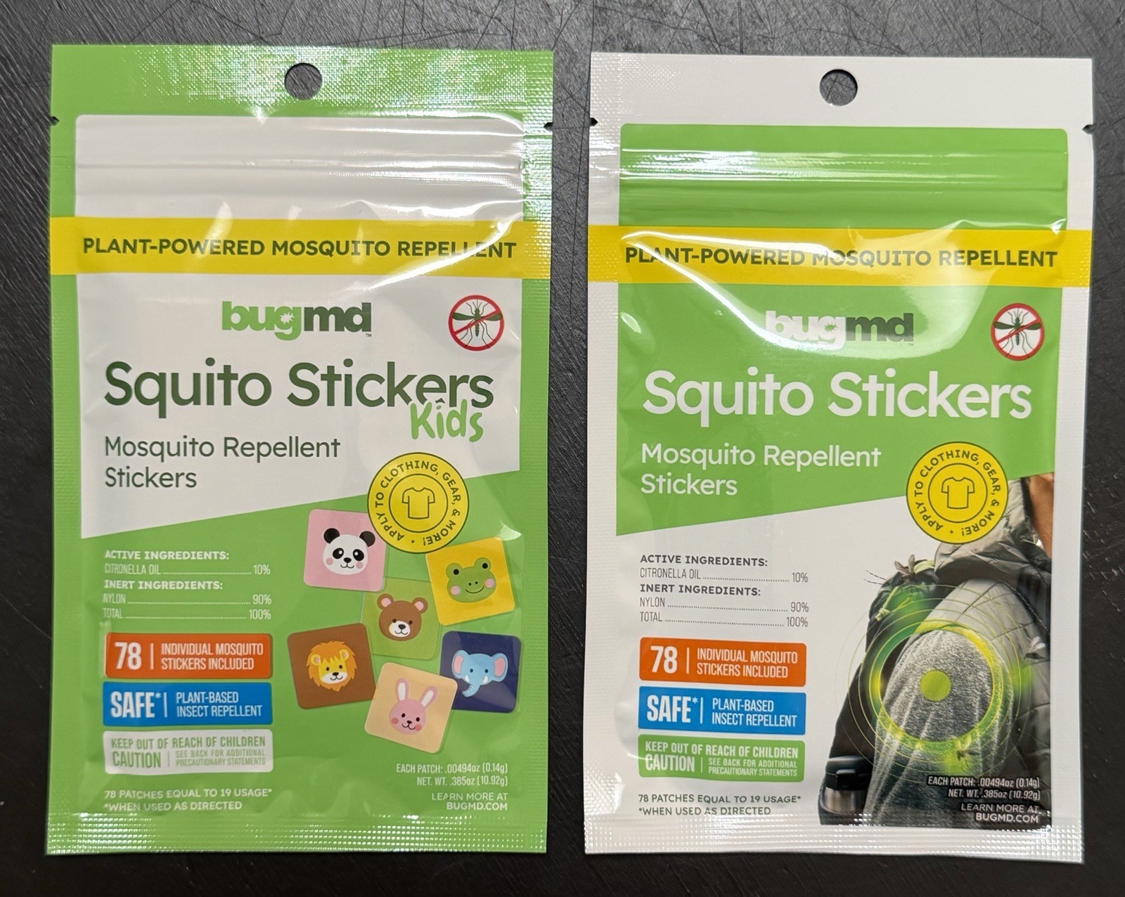BugMD Plant-Powered Squito Stickers for Kids & Adults – 2 Packs