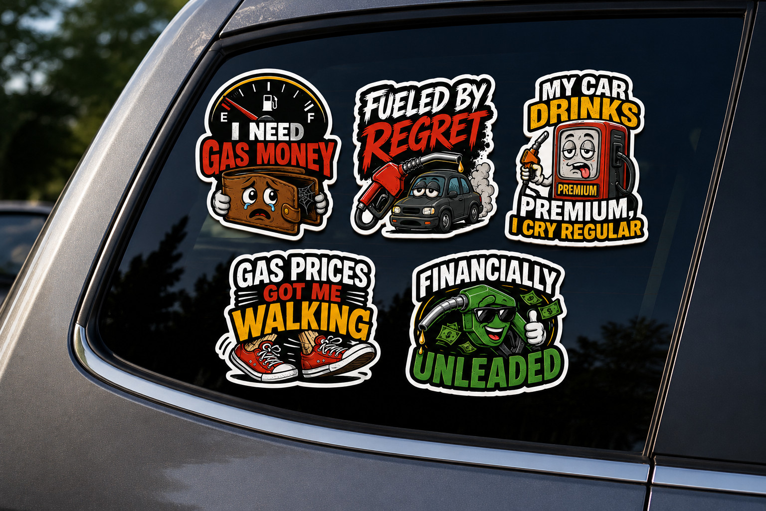 5 Pack -Funny Gas Price Stickers Vinyl Decals Car Laptop Water Bottle Waterproof