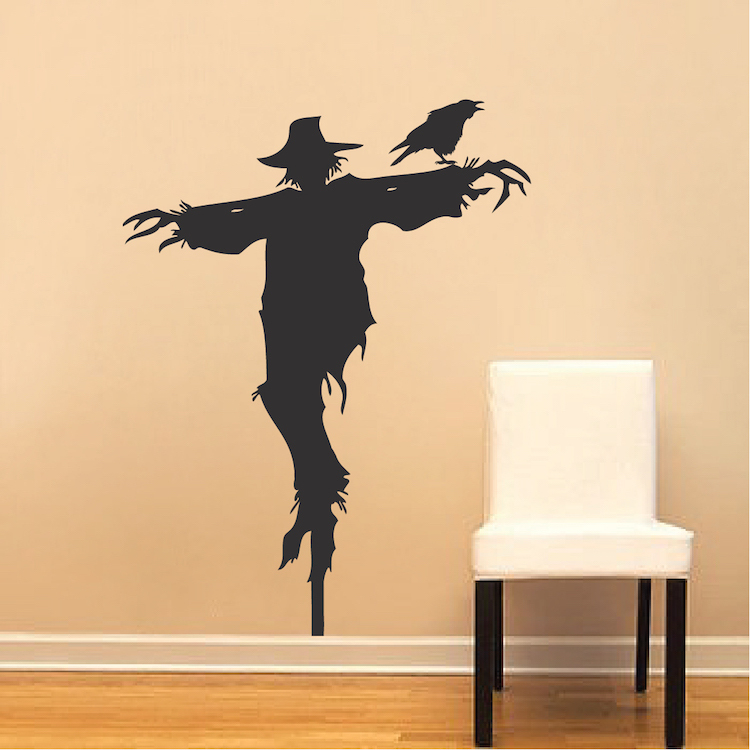 Scarecrow With Crow Decal Halloween Window Stickers Halloween Decorations, h65