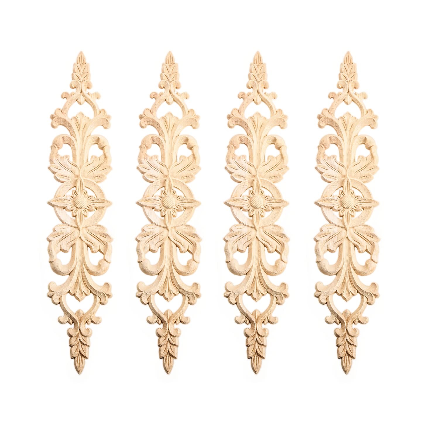 4Pcs Long Wood-Carved Onlays Appliques for Furniture, Unpainted Wooden Carvin…