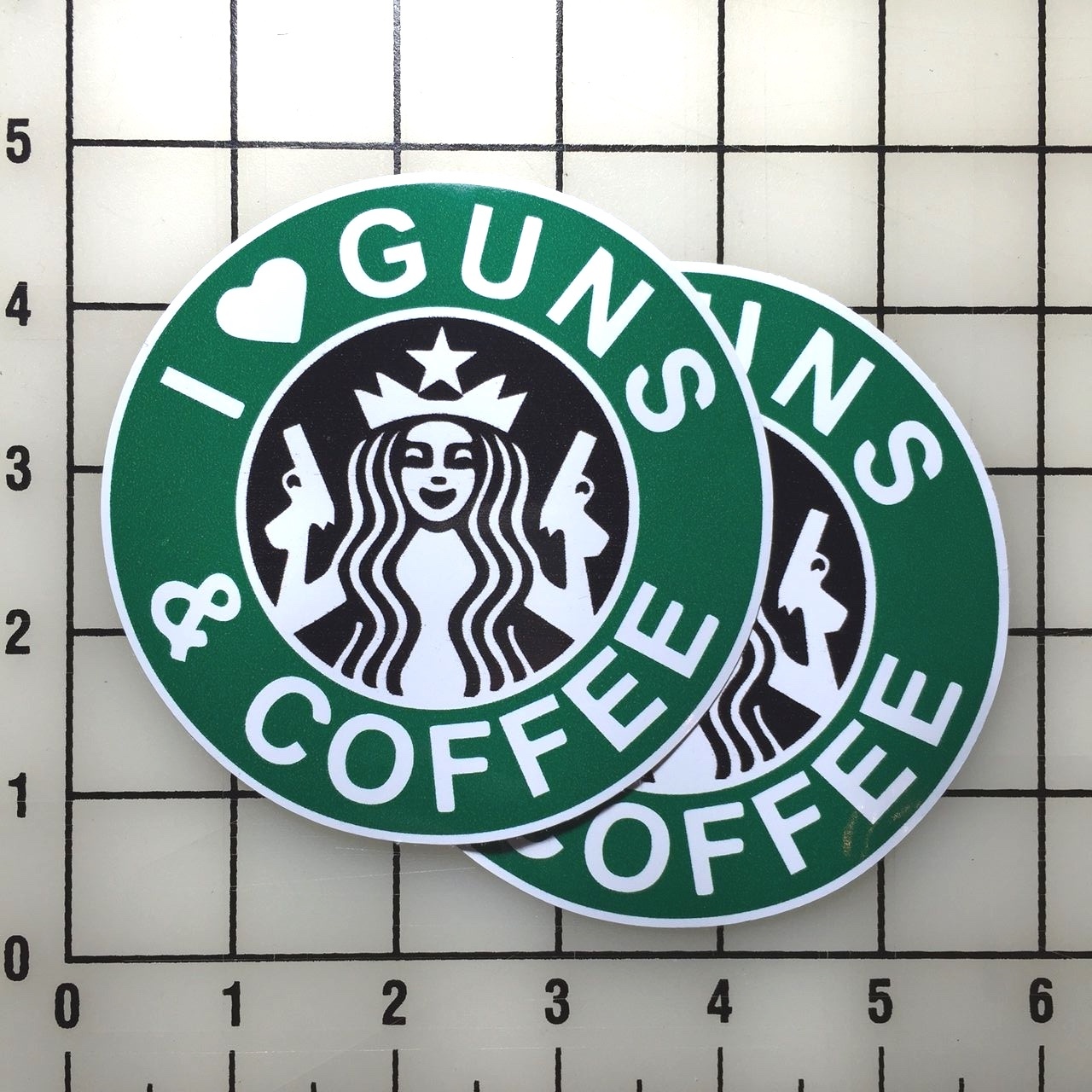 Starbucks I heart guns and coffee 4" Wide Multi-Color Vinyl Decal Sticker – BOGO