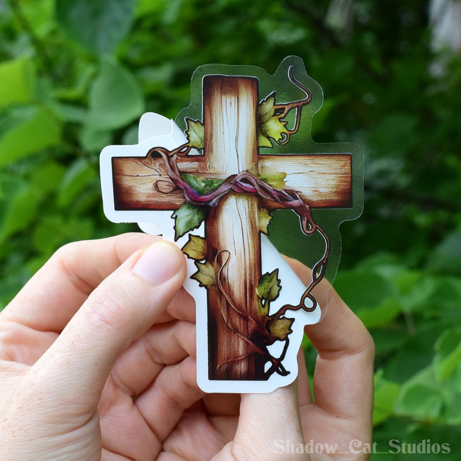 Wooden Cross Die Cut Clear Vinyl Sticker Christian Religious Premium Quality