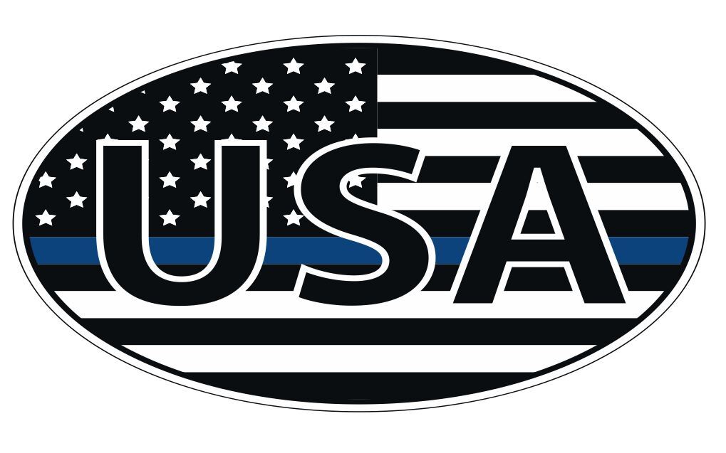 USA Police Blue Stripe Oval or Helmet Sticker Decal A777