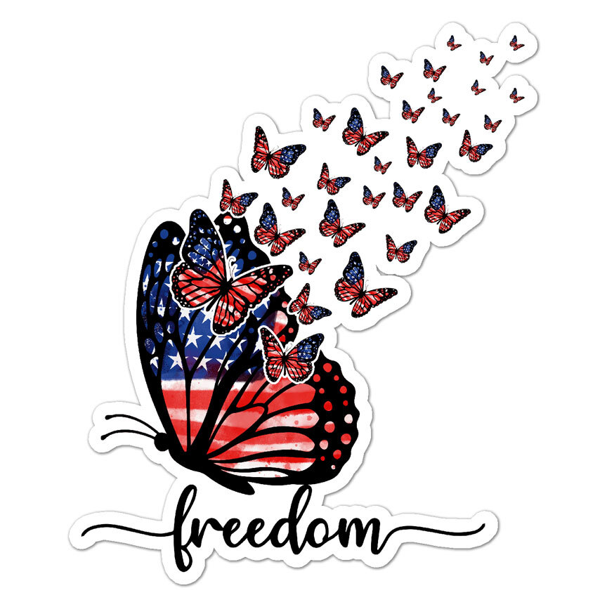 Freedom Butterfly USA Flag, Vinyl Decal Sticker, Indoor Outdoor, 3 Sizes, #8815