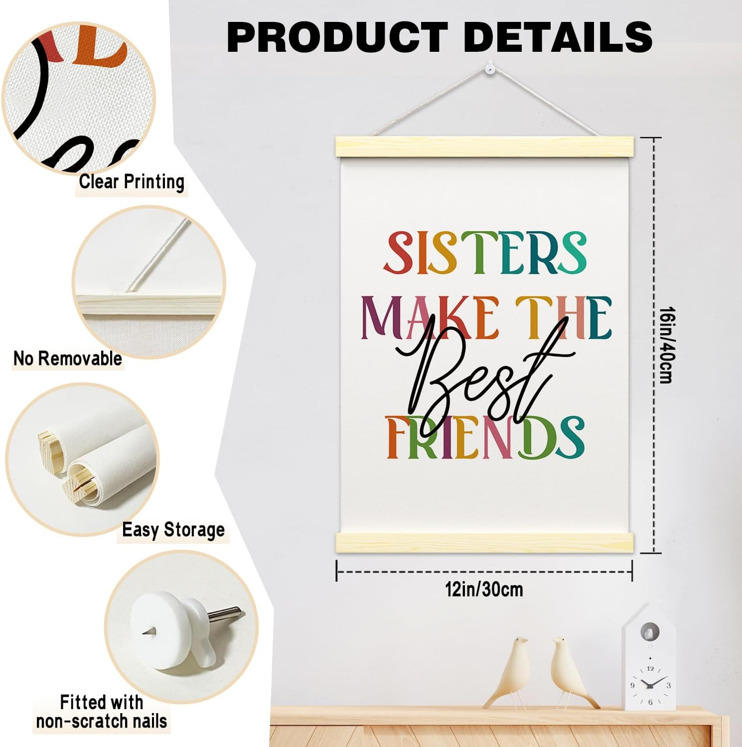 Sisters Make the Best Friends Poster Hanger Frame, Wall Art Decor for Toddlers G