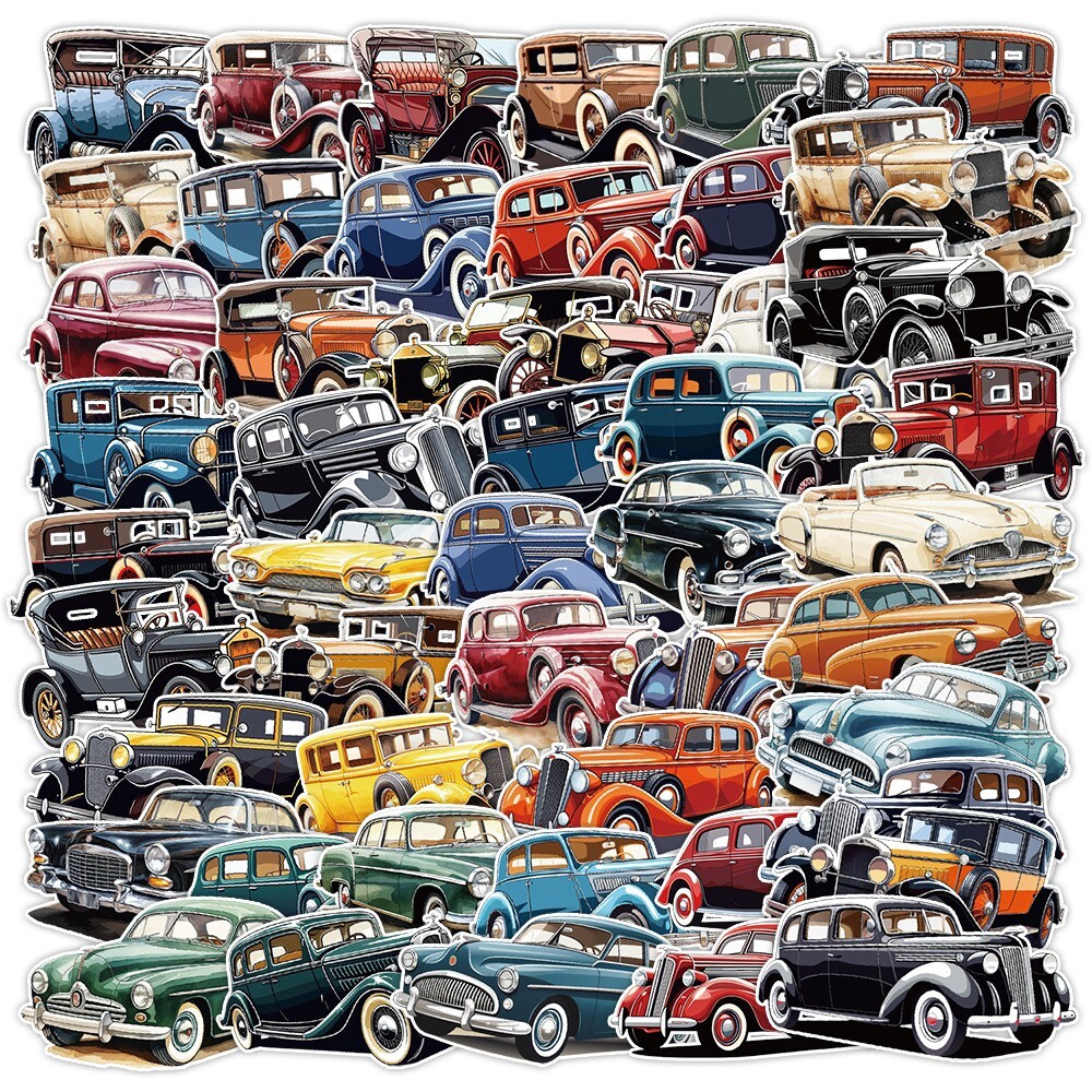 50 Pcs Stickers Classic Vintage Car Fridge Luggage Skateboard Phone Laptop Vinyl