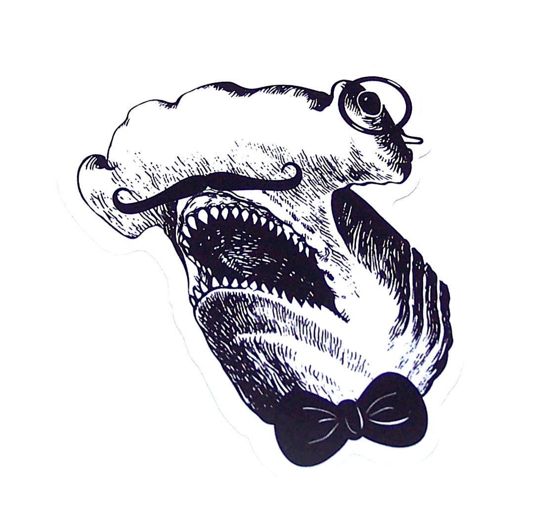 SHARK Jaws Cut Sticker Decal Movie Horror Film Hammerhead Bow Tie Mustache