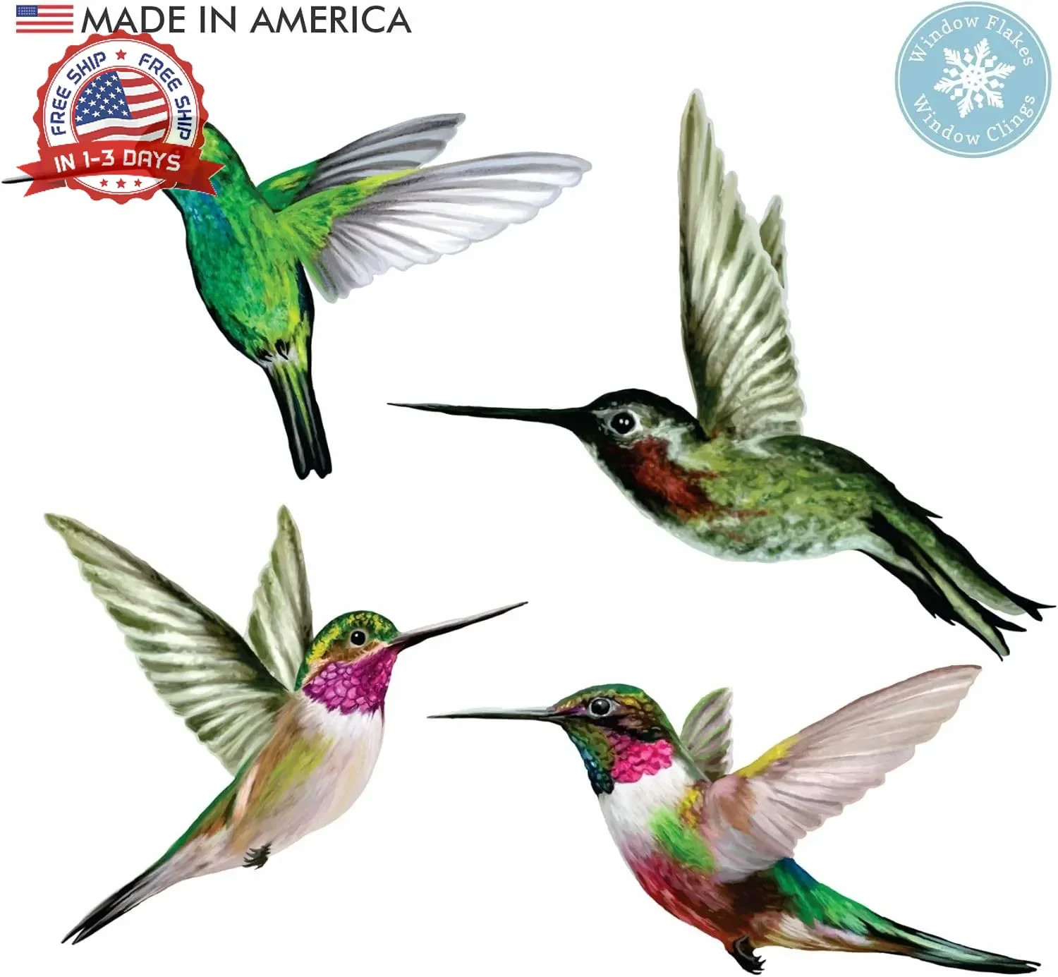 4-Pack Hummingbird Window Clings – Anti-Collision Bird Strike Decals for Glass S