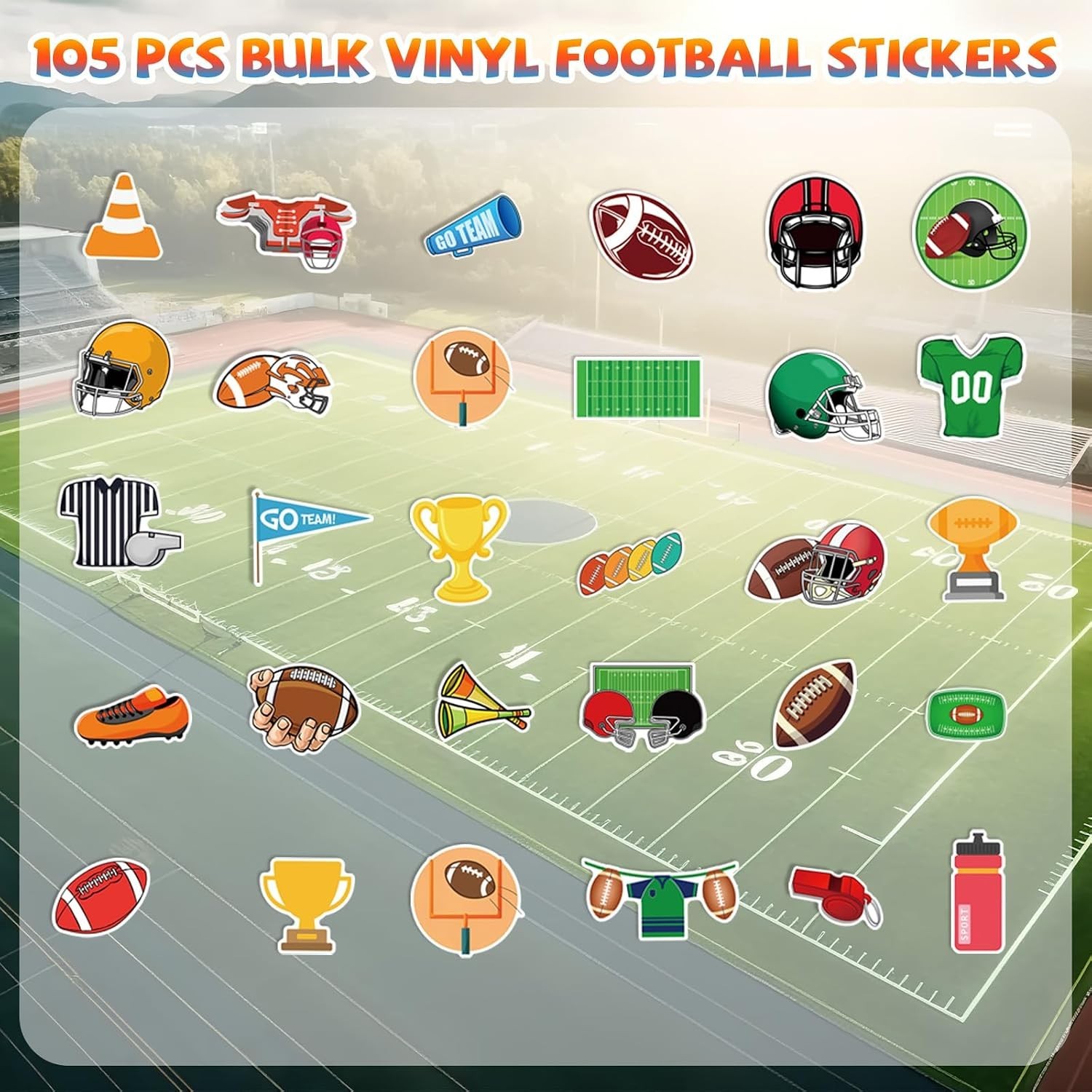 105 PCS Football Stickers Water Bottle Bulk Vinyl American Stickers for Lapto…