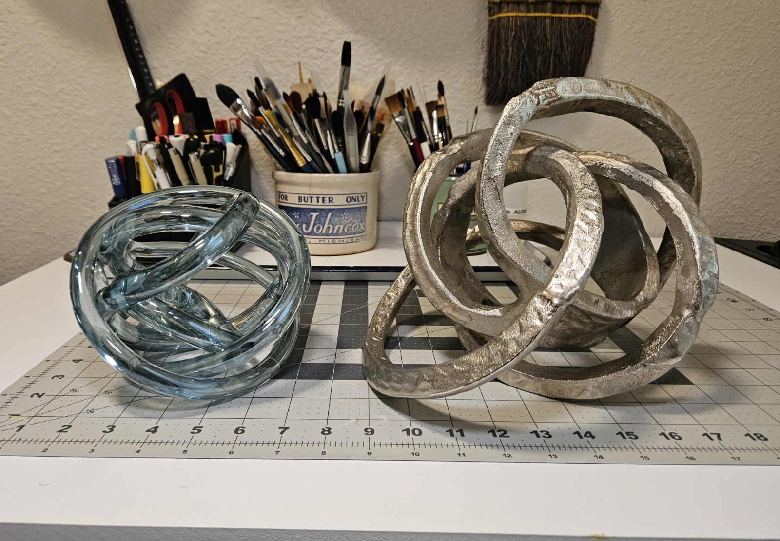 Large Contemporary Glass and Metal Sculpture Orb Home Decor
