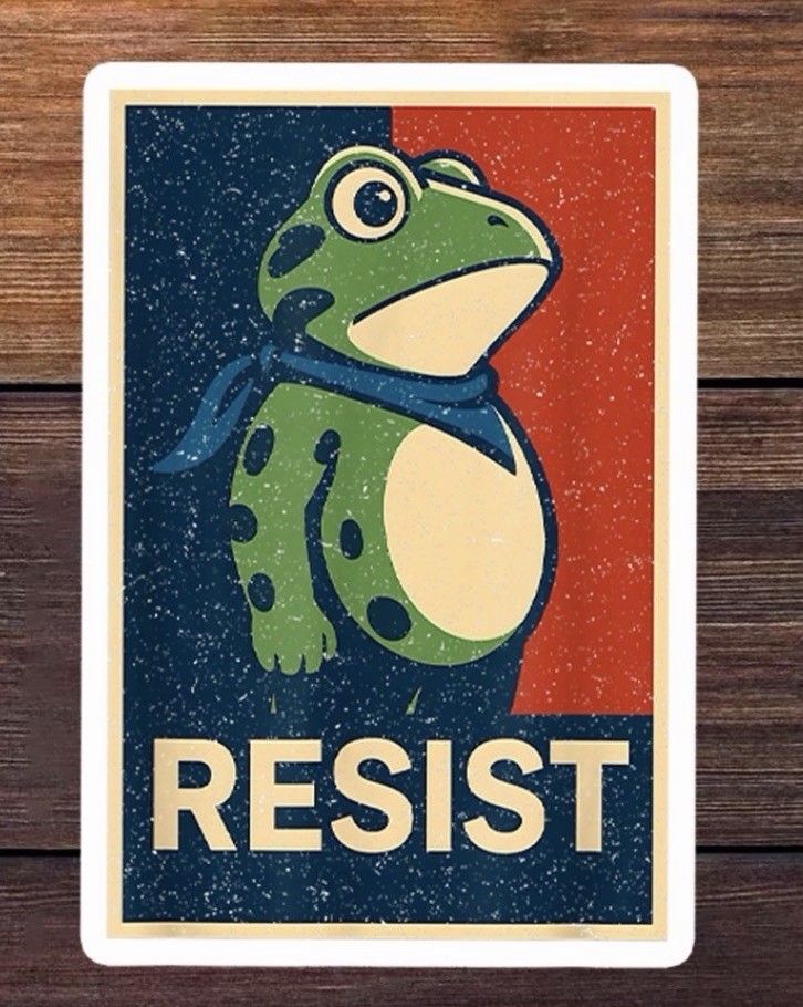 Resist Frog Pro-Democracy Die-cut Vinyl Protest Sticker Decal 4×3 Inch🔥Quantity