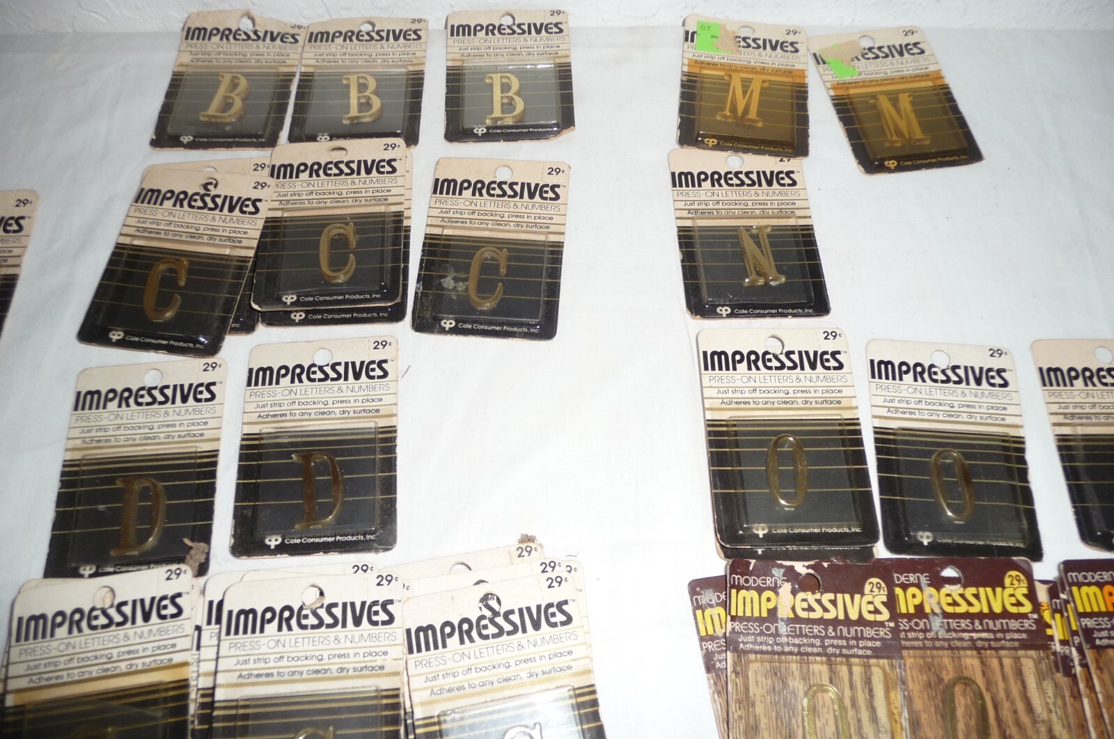 Lot 102 NEW VTG 80’s Moderne Impressives Press-on letters & numbers GOLD Brass