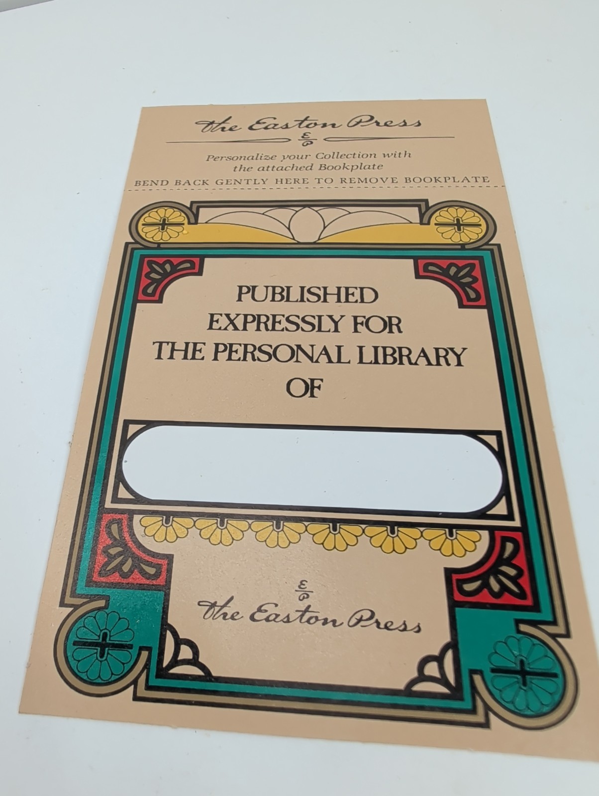 The Easton Press Published for Personal Library Bookplate Sticker New Vintage