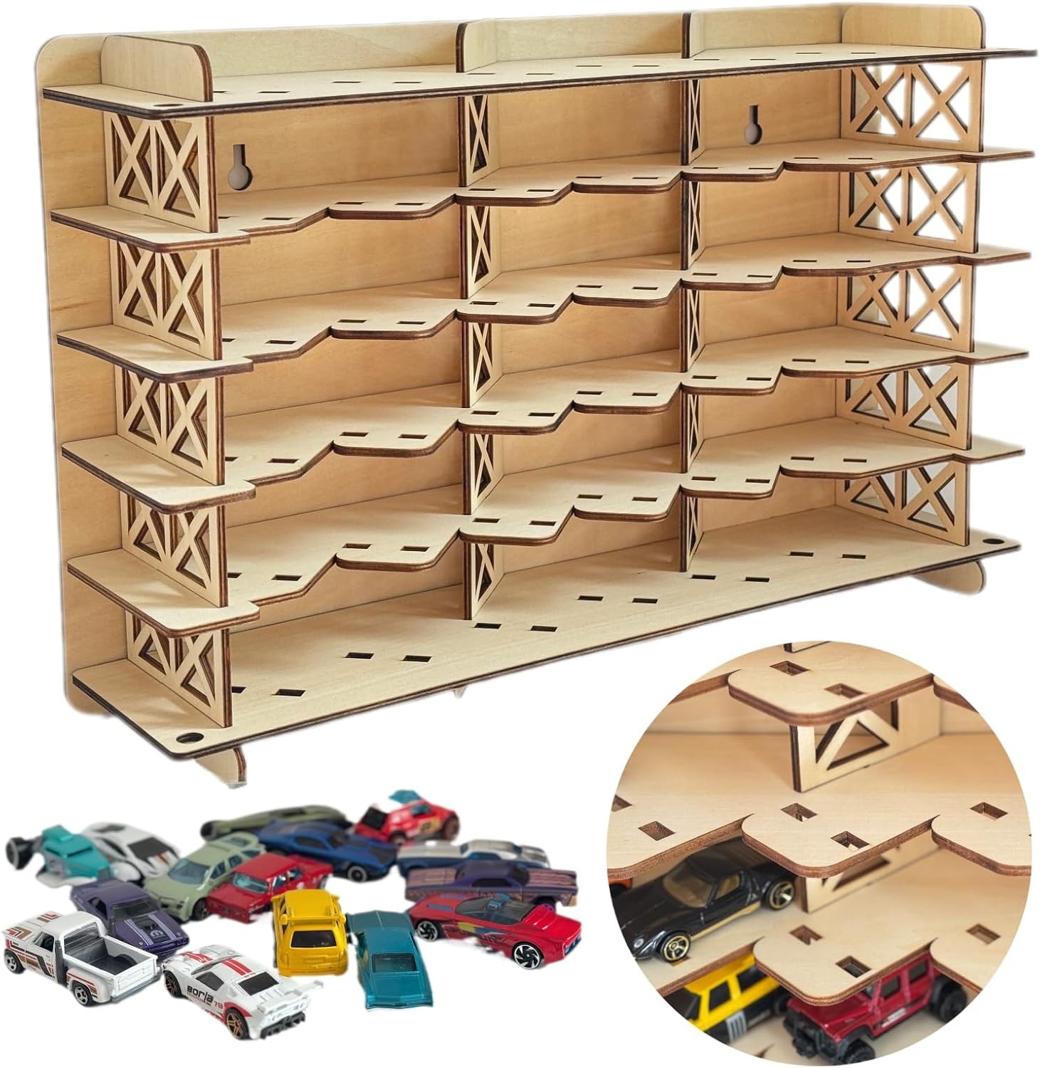Wood Toy Car Hot Wheels Display Rack, Holds 36/56Diecast Cars Model Car Display