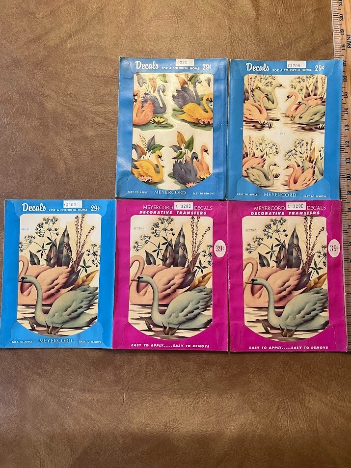 Vintage Bathroom Decals Meyercord Decals Swans Set of 5 320B, 320D, 932C NOS