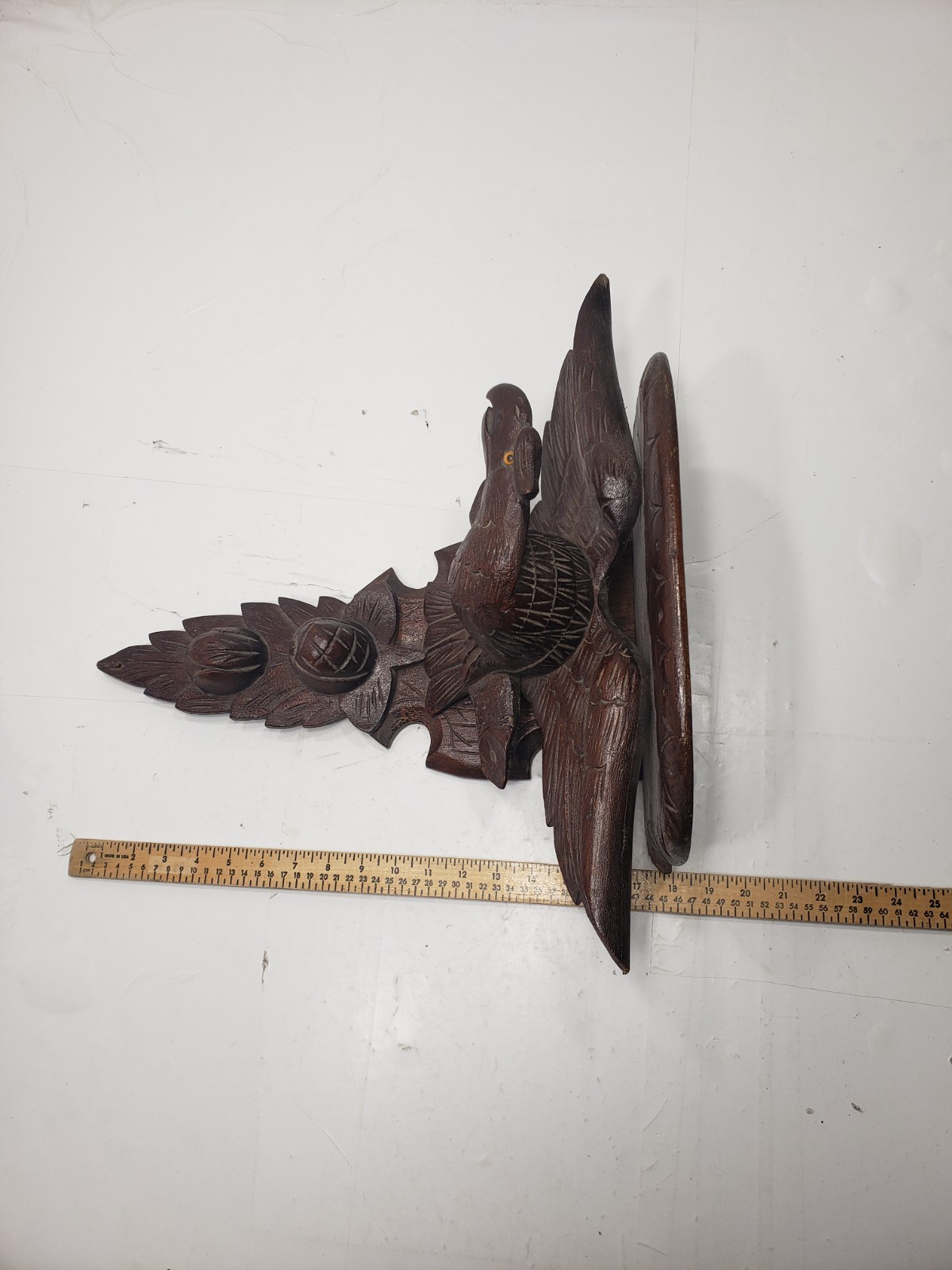 Antique Mid-Late 19th Century Black Forest Carved American Eagle Wall Shelf