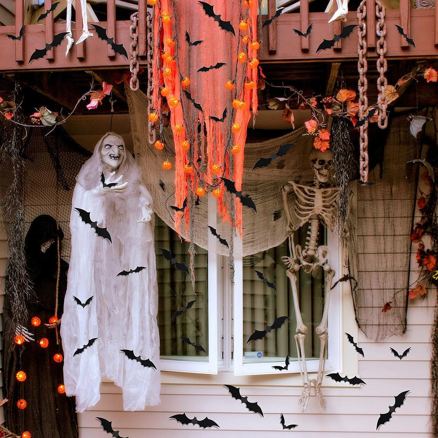 120 Pcs 3D Bat Stickers Halloween Decorations for Home | 4 Size Scary Black Spoo