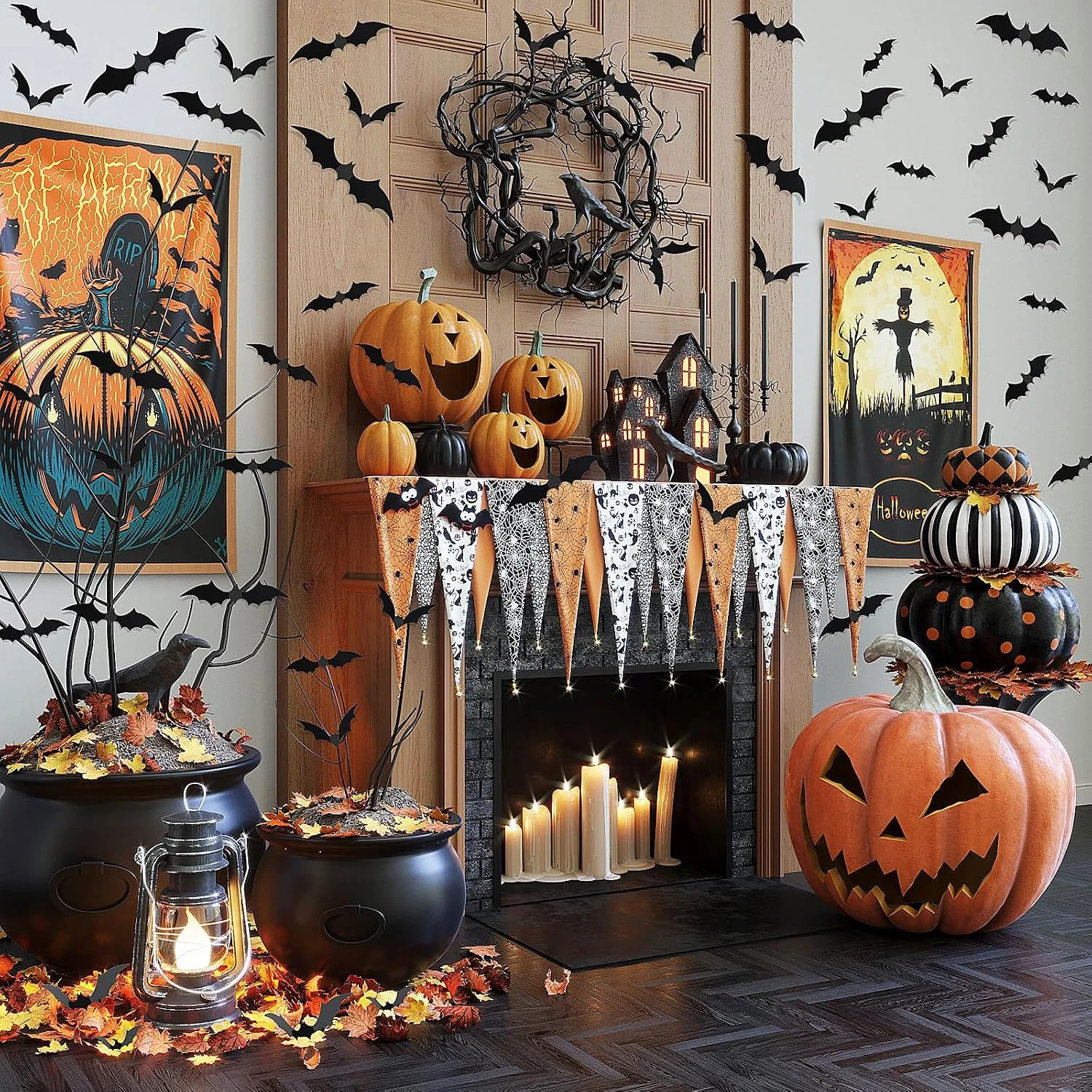 120 Pcs 3D Bat Stickers Halloween Decorations for Home | 4 Size Scary Black Spoo