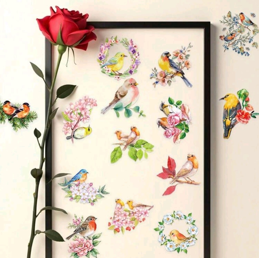 20 Pcs Multicolor Birds & Floral Decal Stickers Multiple Designs
