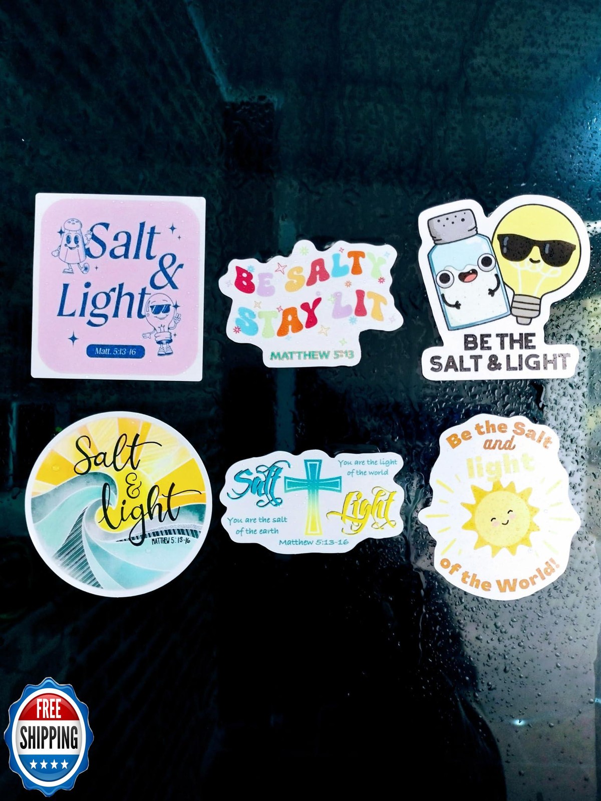 (6 PCS) Matthew 5 13-16 Salt and Light in The World Christian, Bible Verse St