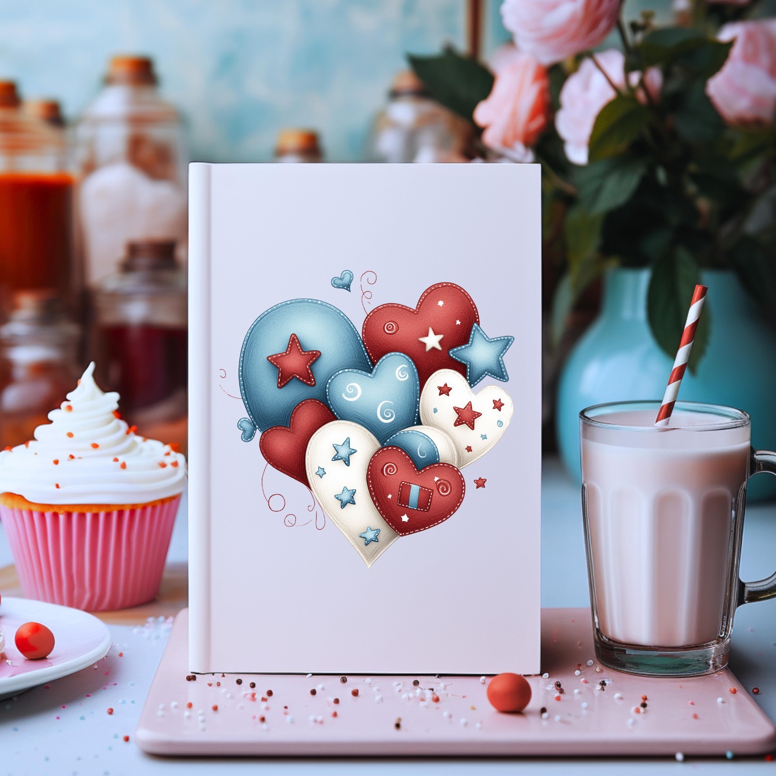 Red White and Blue Hearts UV DTF Transparent Sticker / Decal