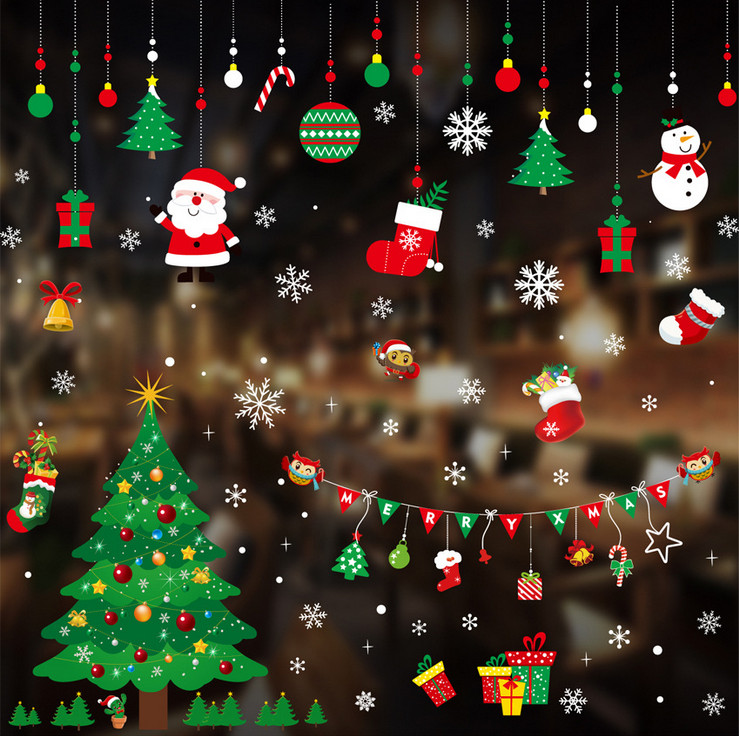 1/3x Removable Christmas Window Clings Decals Snowflake Santa Claus Showcase DIY