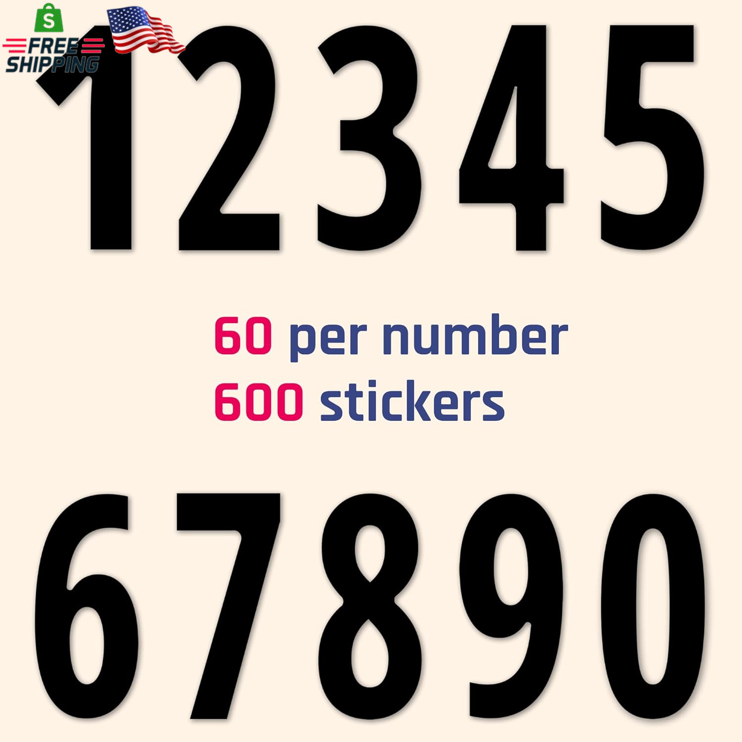 600 Pieces, 1" – Number Stickers, Waterproof Vinyl Stick on Numbers – Black