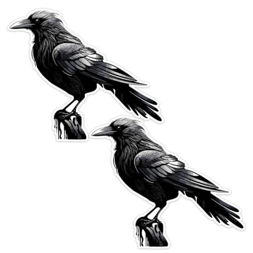 2pcs Black Crow Car Stickers, 5.12"x4.33", Waterproof Vinyl Decal, Exterior
