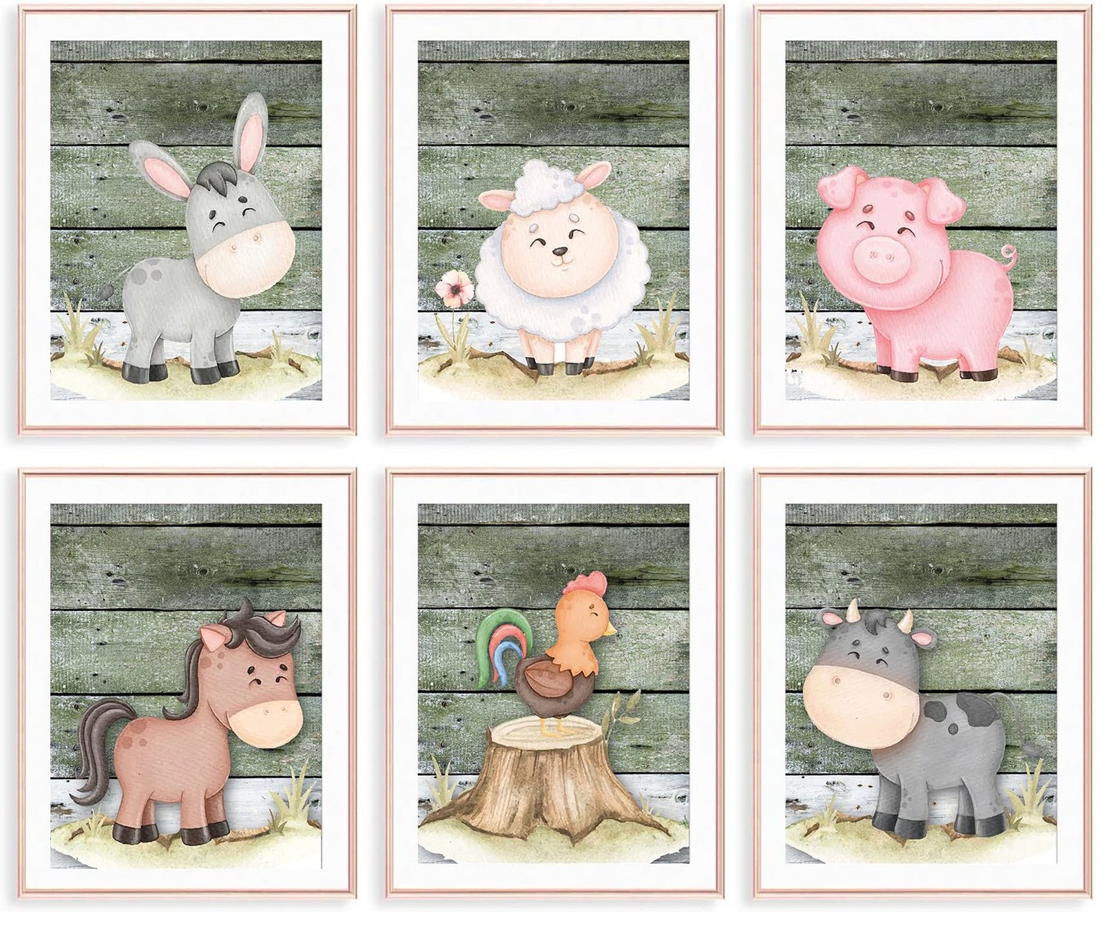 VICBOU 6 Pcs Watercolor Cute Farm Animals Wall Art Prints Nursery Decor Nurse…