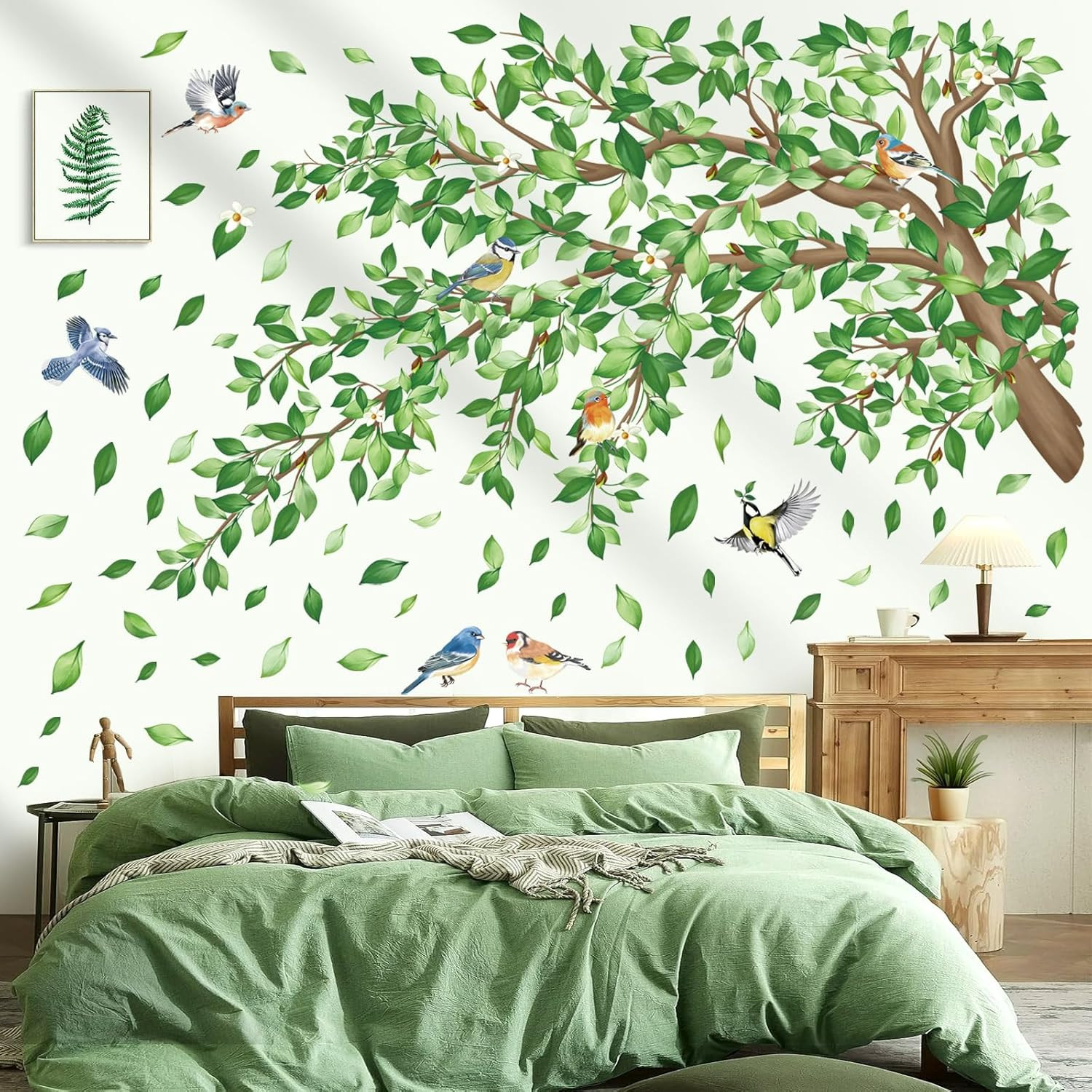 Large Green Tree Branch Wall Decals Green Leaves Floral Wall Stickers Bedroom Li