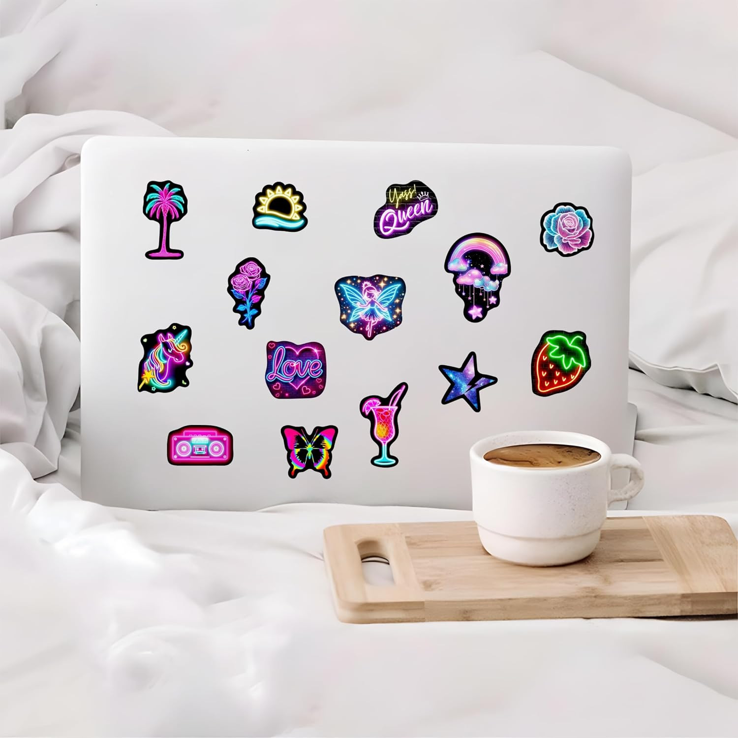 Neon Water Bottle Stickers for Kids, 70 Pcs Waterproof Vinyl Laptop Decals, Teen