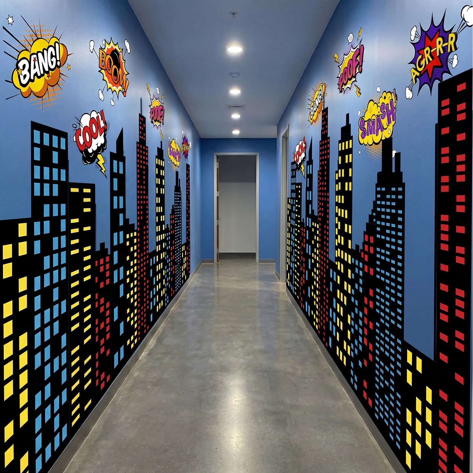 Breling Large Hero Theme City Skyline Wall Decals 12.6 inches, Multi Color