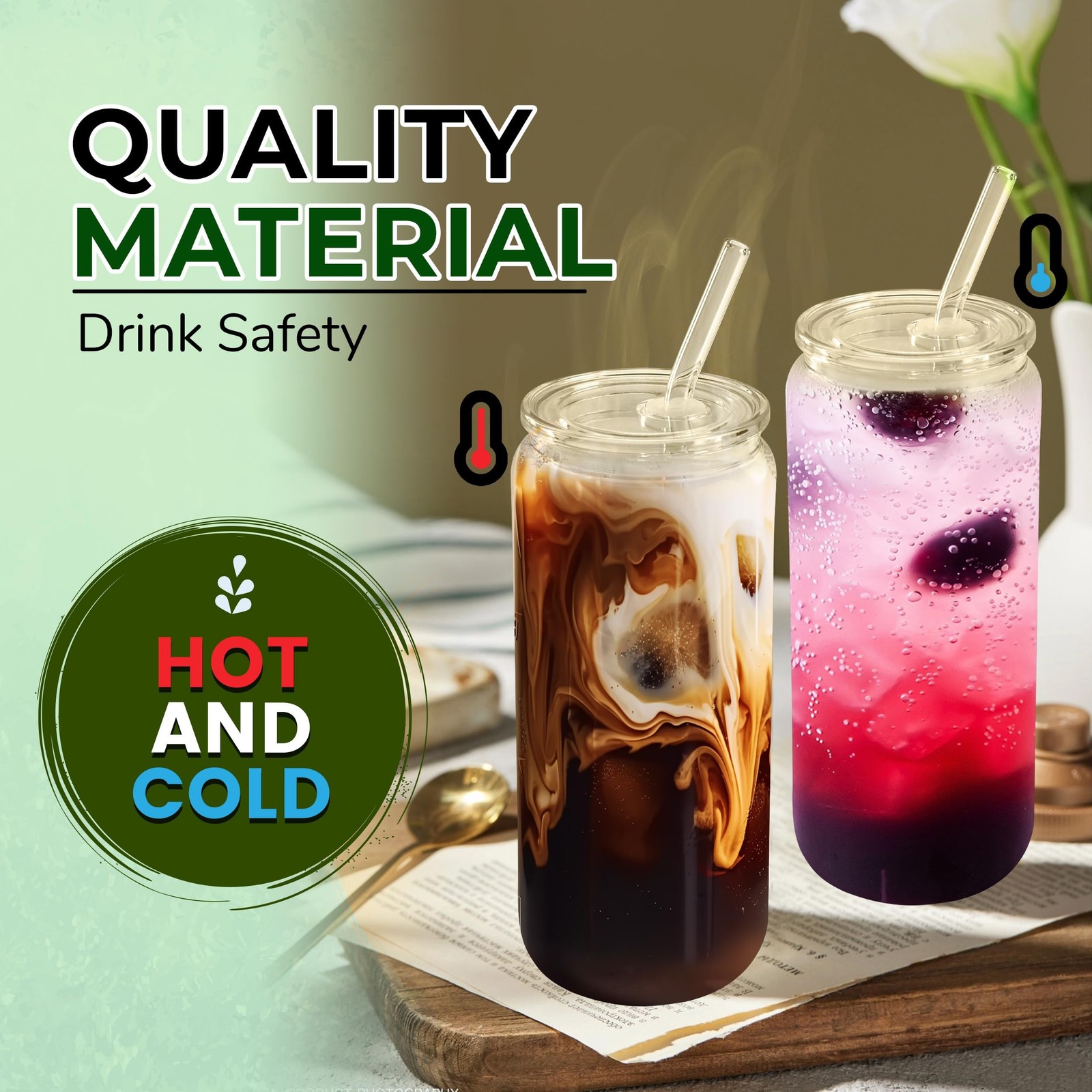 Joyclub 20 oz Glass Cups with Acrylic Lids and Straws 2pcs Can Shaped Glass I…