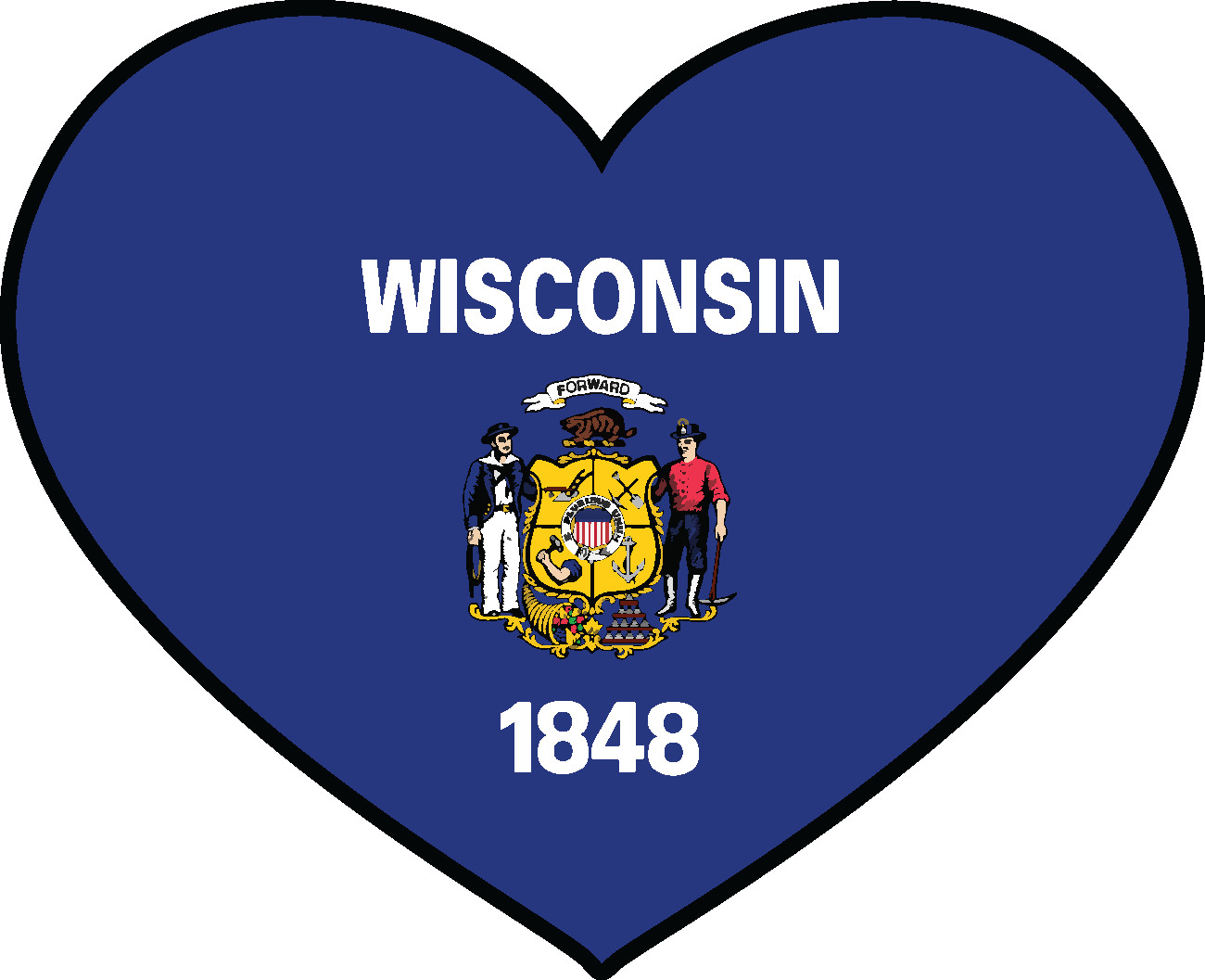 State of Wisconsin Flag Heart Sticker Decal USA Wisconsin State