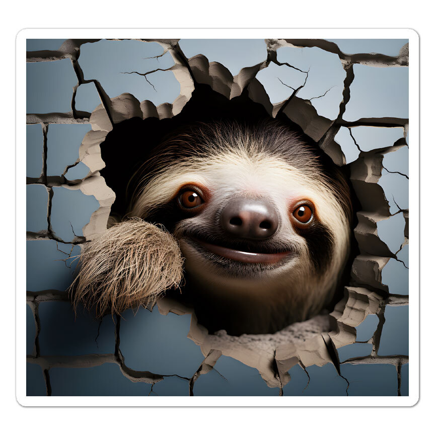 Sloth Broken Wall, Vinyl Decal Sticker, Indoor Outdoor, 3 Sizes, #9925