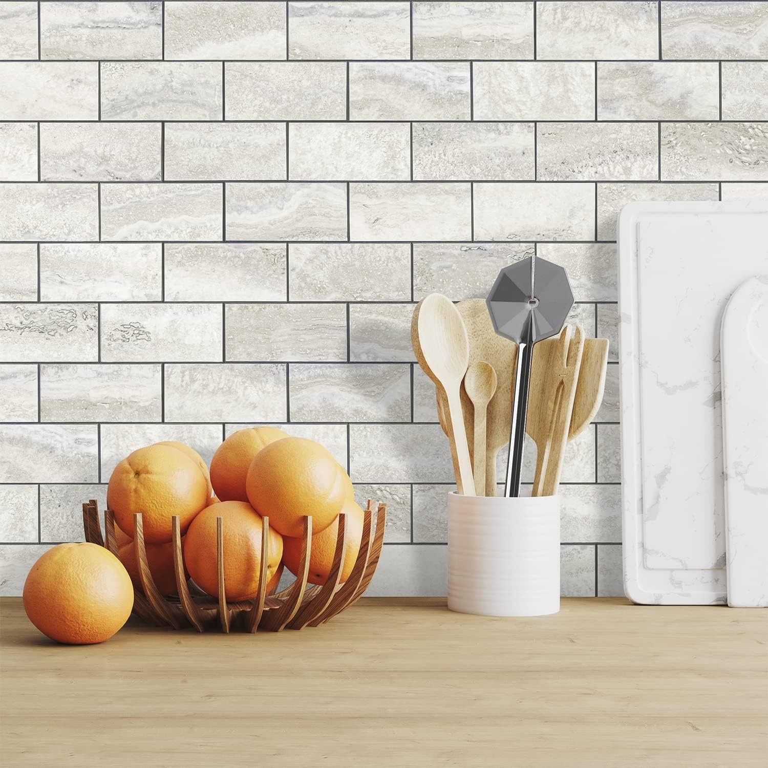 STICKGOO 10-Sheet Subway Tile 11.58×11.35×0.16 inch, Beige Mixed Light Grey