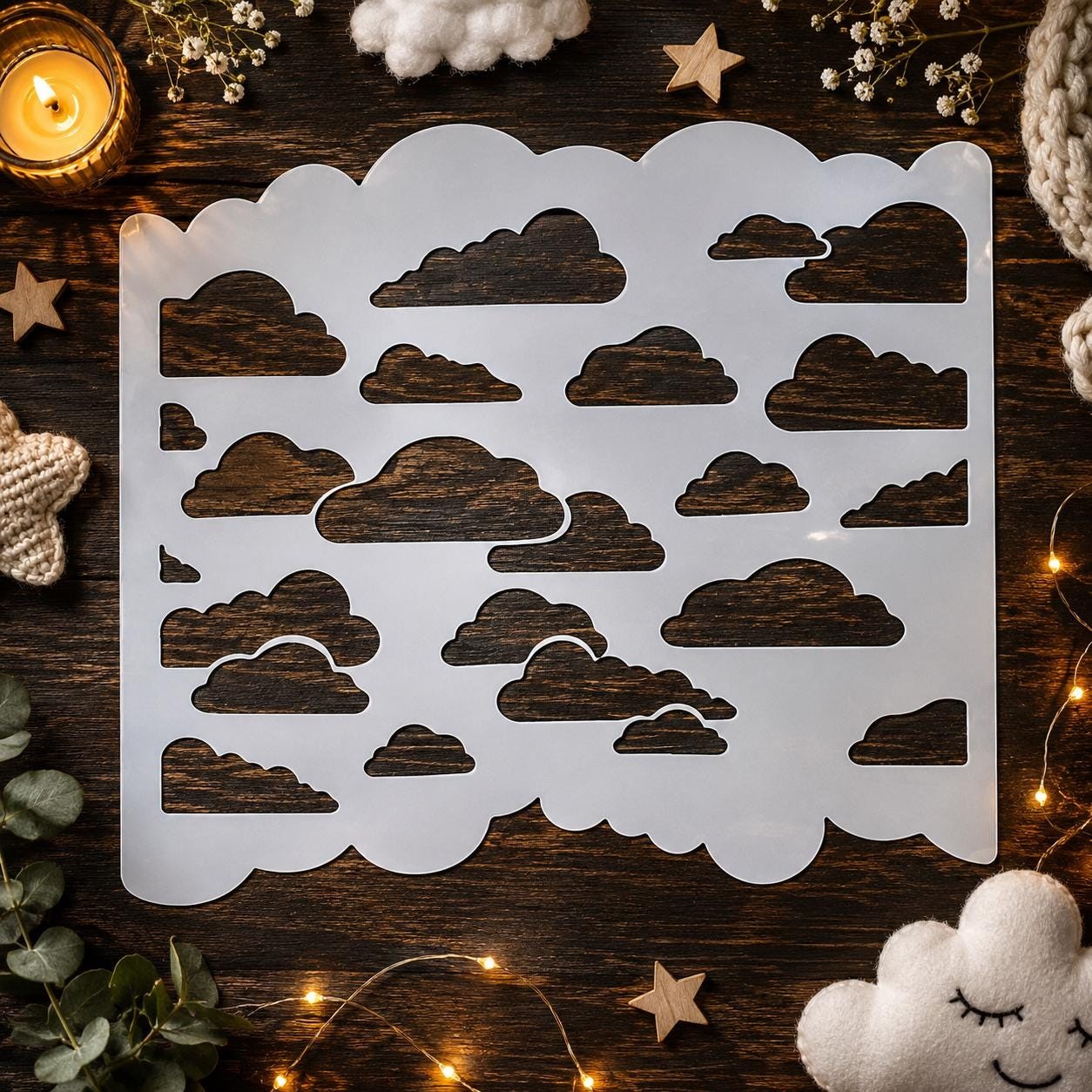 Cloud Stencil Reusable Mylar Plastic Nursery Wall Kids Room Decor
