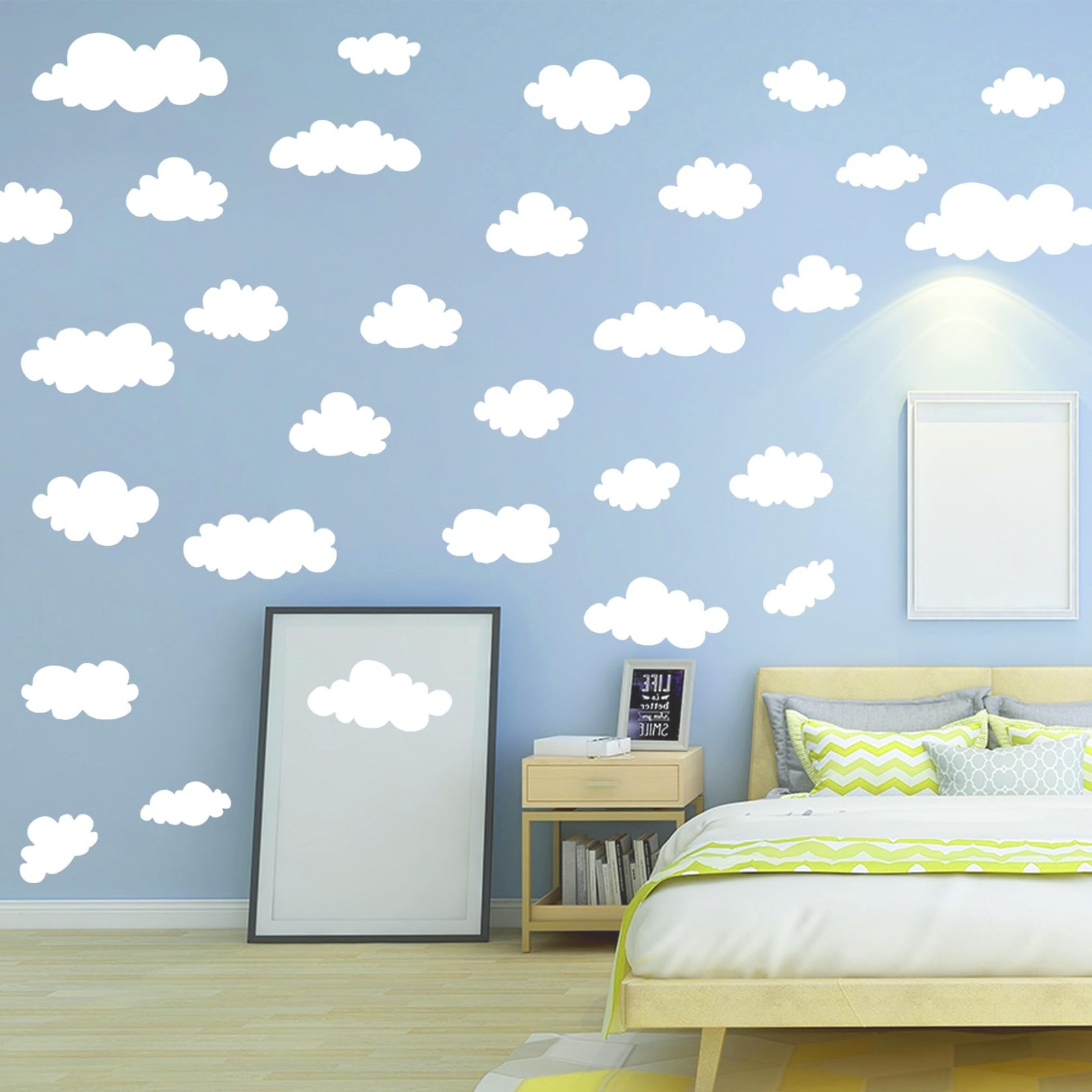 34 Pcs White Clouds Wall Ceiling Decals for Baby Nursery Bedroom Wall Art Decor