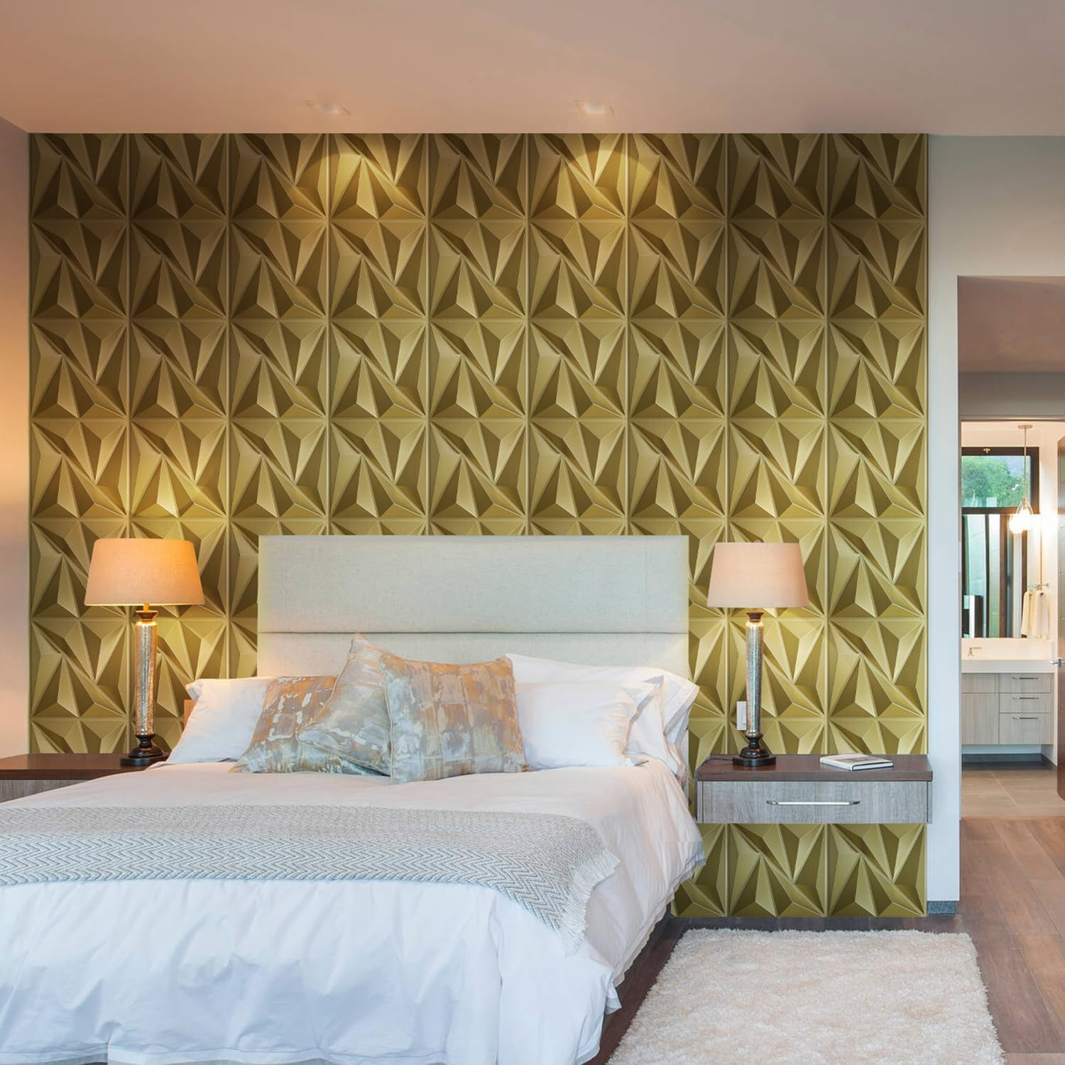 33 Pack 3D Wall Panels, 12"X12" Champaign Gold Accent Tiles for Home Decor