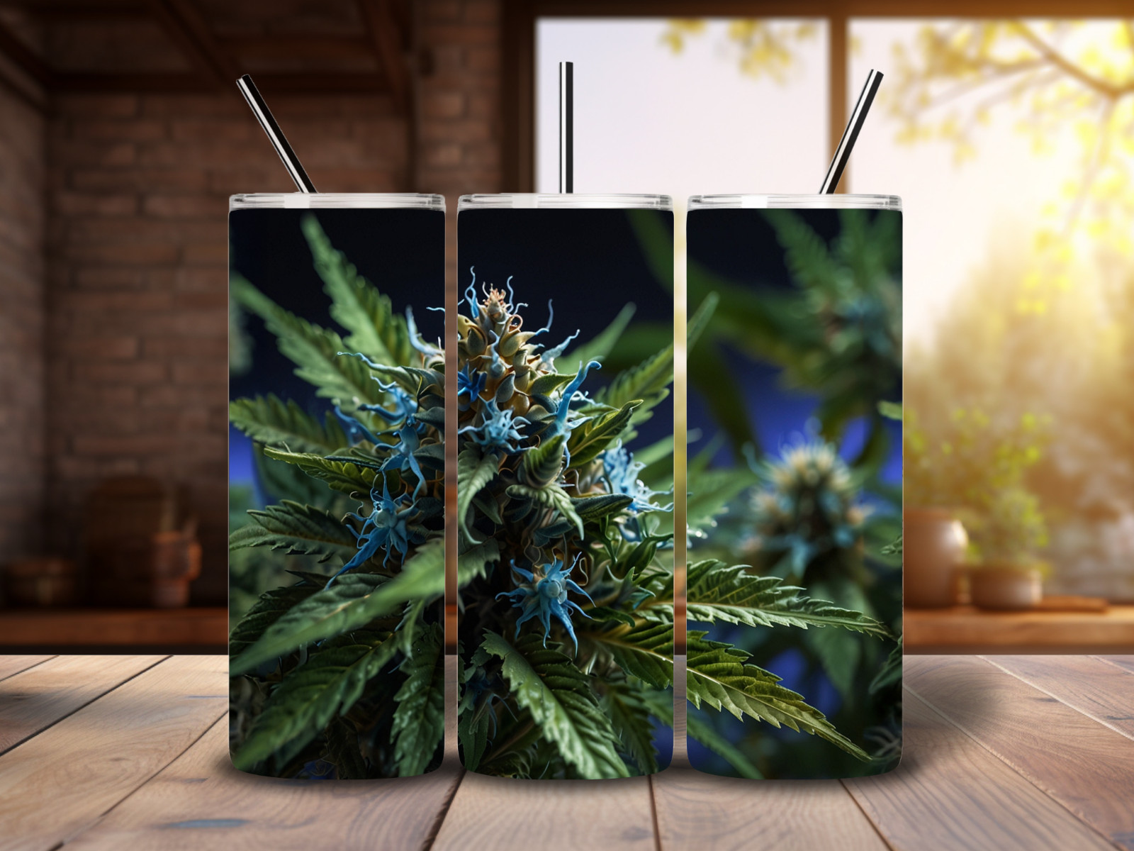 #1 – Blue Cannabis, 20ozTumbler, Sublimation, Heat Transfer, Seamless Design