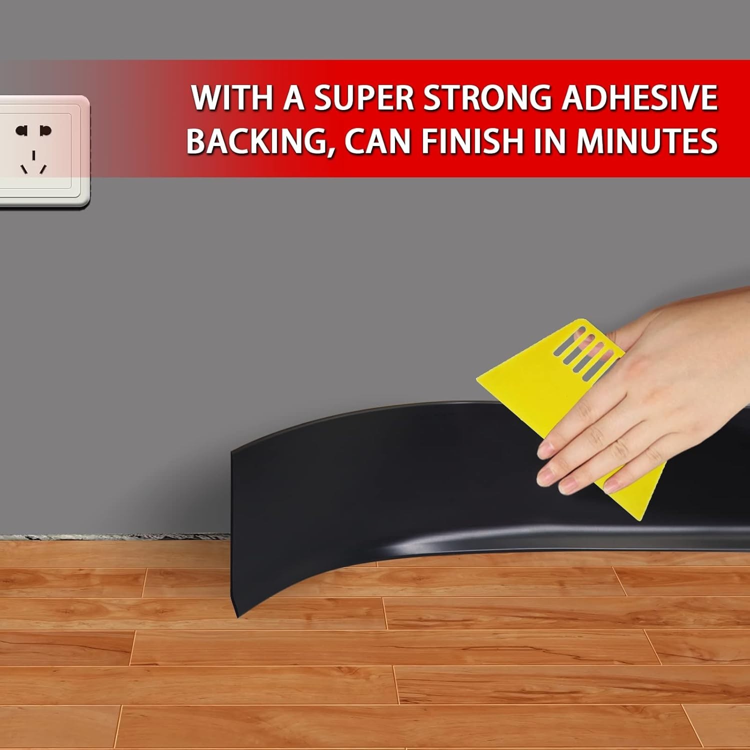 Decorative Vinyl Baseboard 4 Inch x 100 Feet Black Self Adhesive Flexibility
