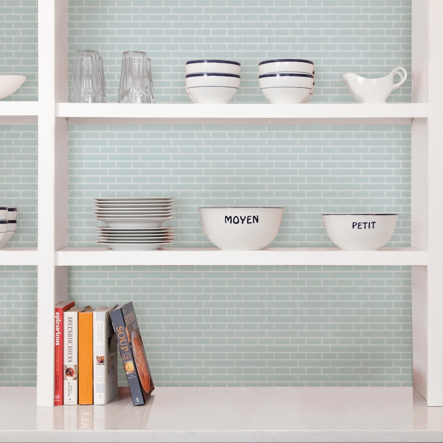 InHome Sea Glass Peel and Stick Backsplash Tiles, Blue, 10.5 in x 10.5 in