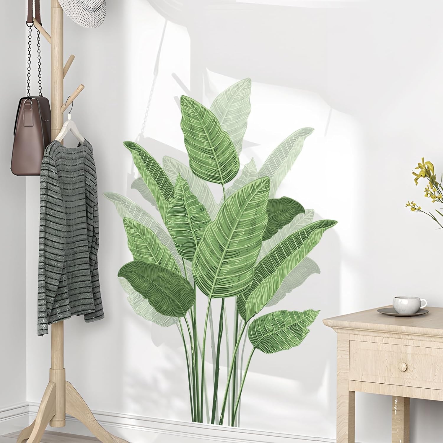Tropical Plant Leaves Wall Decals, Boho Spring Summer Green Multi-colored