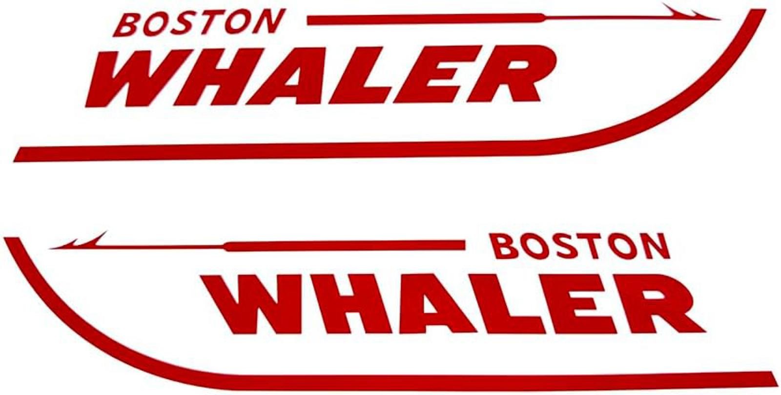 2 Set Boston Whaler Decals for Boat Hull, Marine Grade Sticker (Red 12" x 2.44")